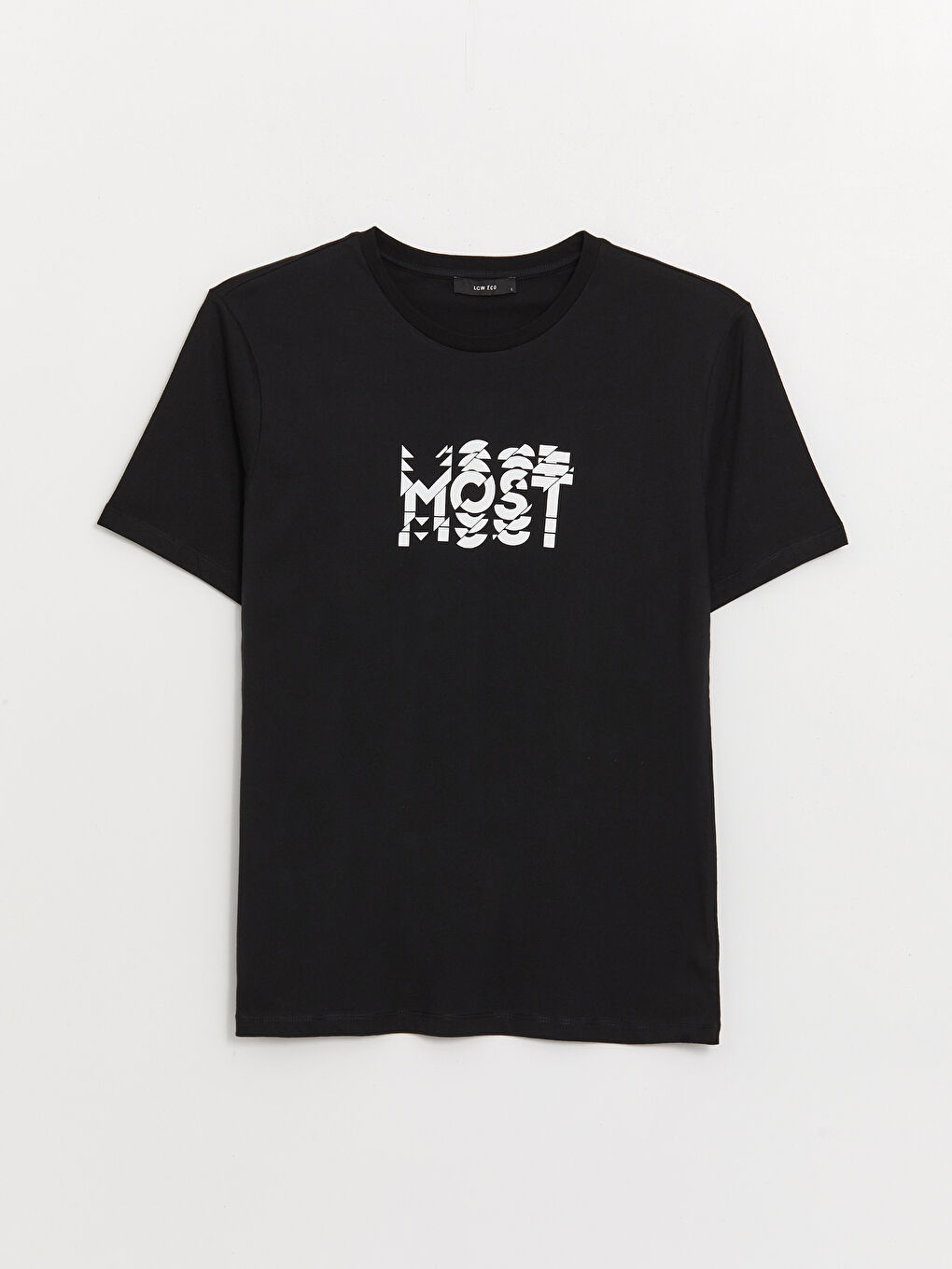 Siyah Bisiklet Yaka Kısa Kollu Baskılı Penye Erkek Tişört-5