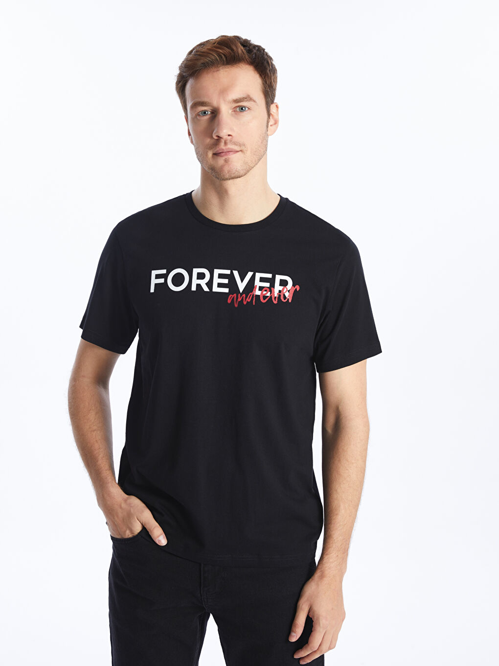 Siyah Bisiklet Yaka Kısa Kollu Baskılı Penye Erkek Tişört