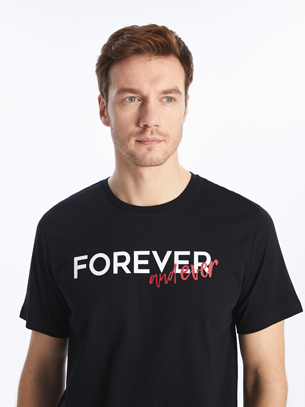 Siyah Bisiklet Yaka Kısa Kollu Baskılı Penye Erkek Tişört-2