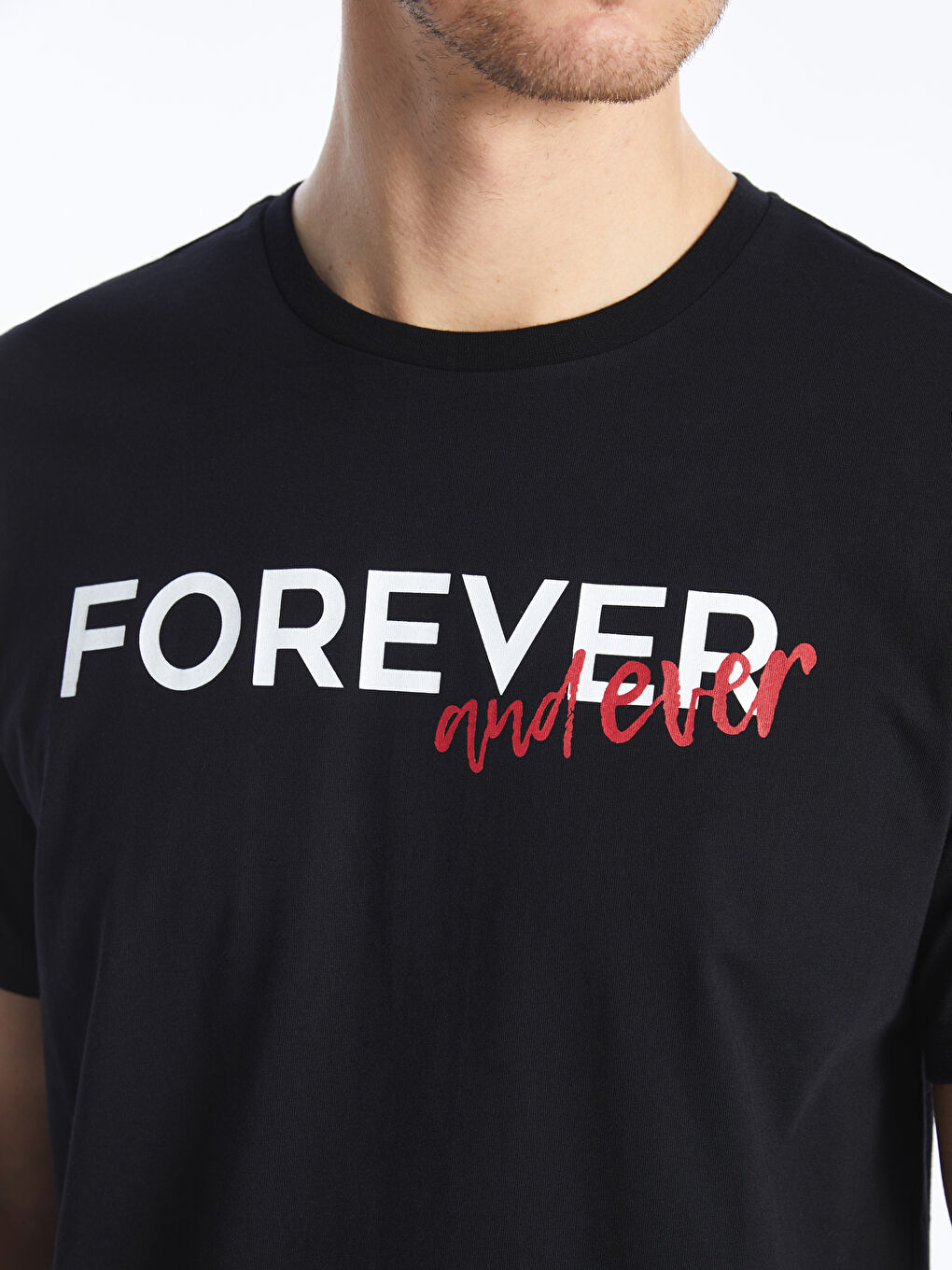 Siyah Bisiklet Yaka Kısa Kollu Baskılı Penye Erkek Tişört-3