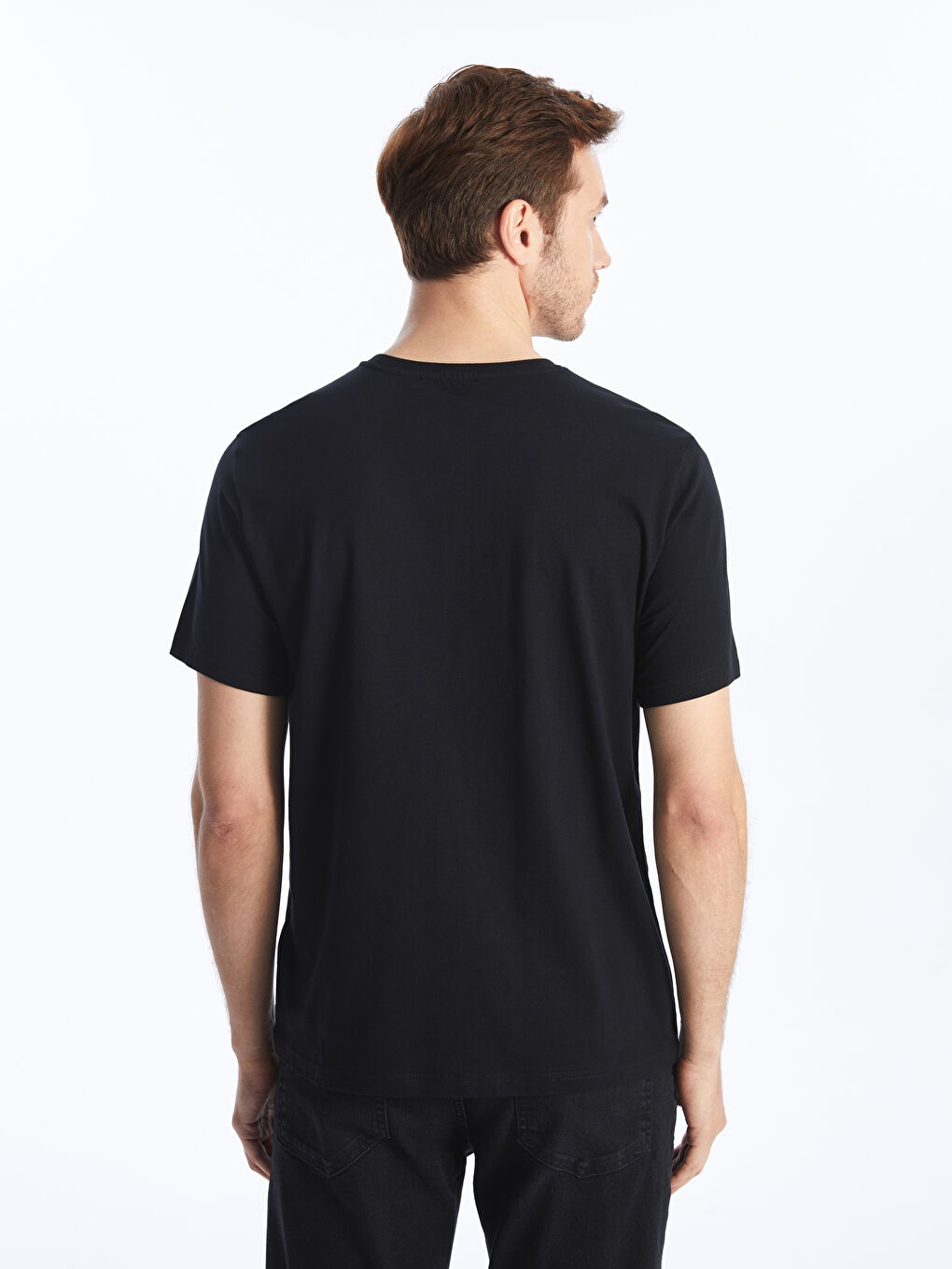 Siyah Bisiklet Yaka Kısa Kollu Baskılı Penye Erkek Tişört-4