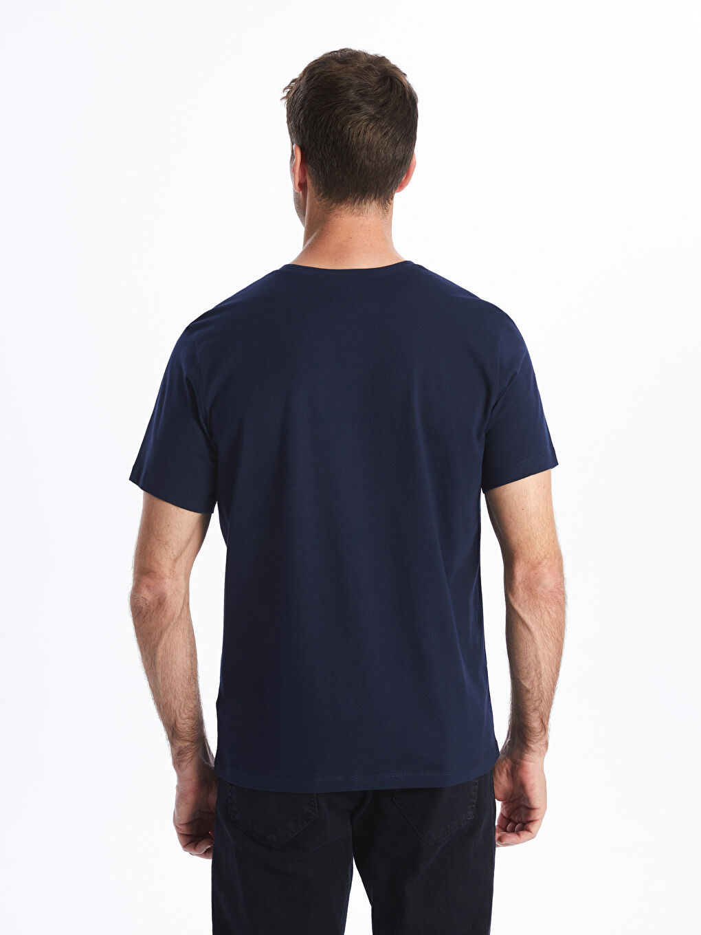 Lacivert Bisiklet Yaka Kısa Kollu Baskılı Penye Erkek Tişört-4