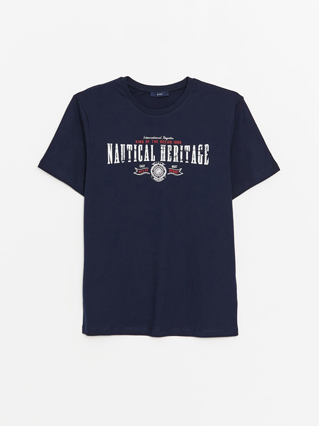 Lacivert Bisiklet Yaka Kısa Kollu Baskılı Penye Erkek Tişört-5