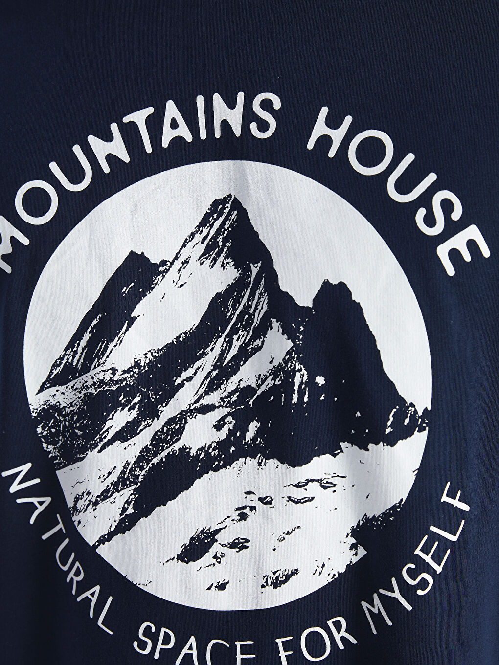 Lacivert Bisiklet Yaka Kısa Kollu Baskılı Penye Erkek Tişört-3