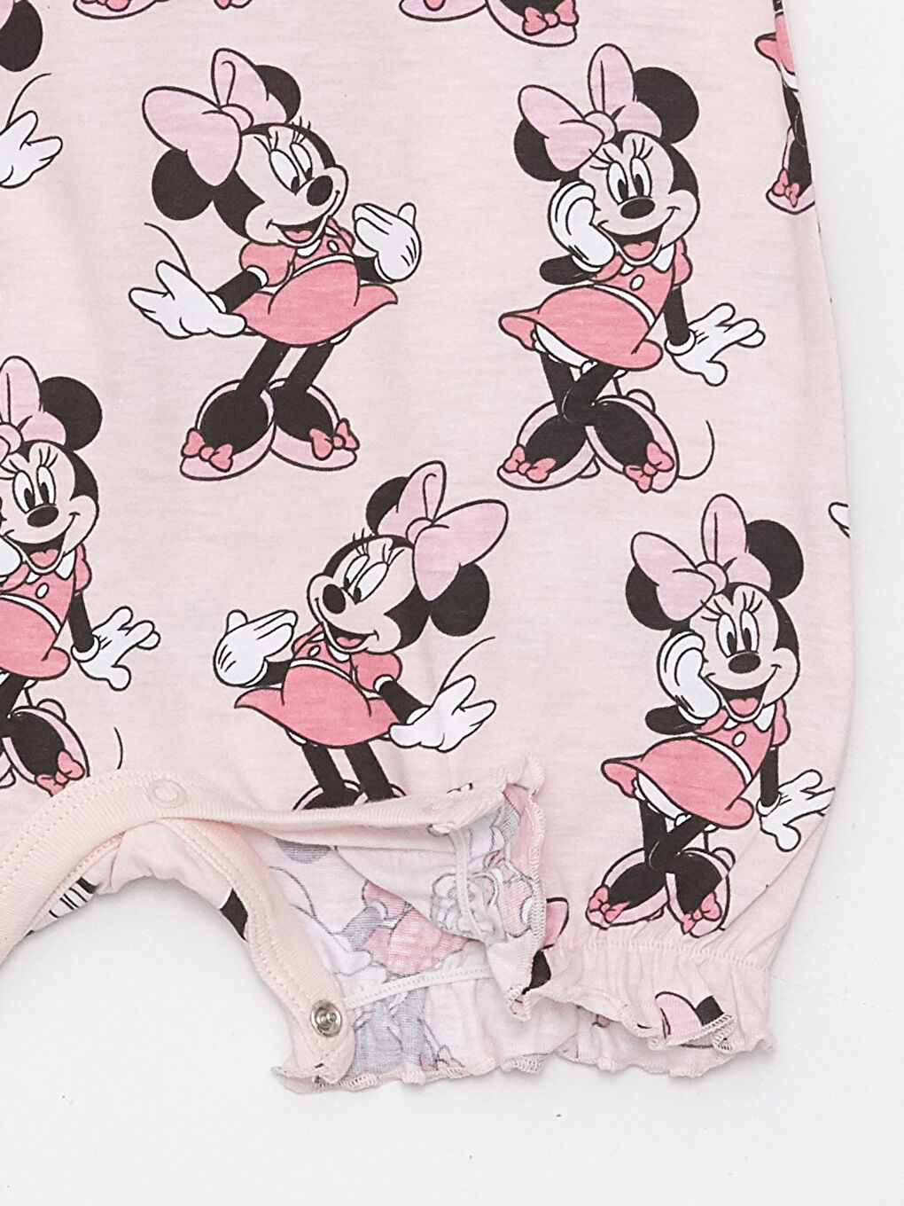 LCW baby Pembe Baskılı Bisiklet Yaka Kısa Kollu Minnie Mouse Baskılı Kız Bebek Tulum 2'li - 3