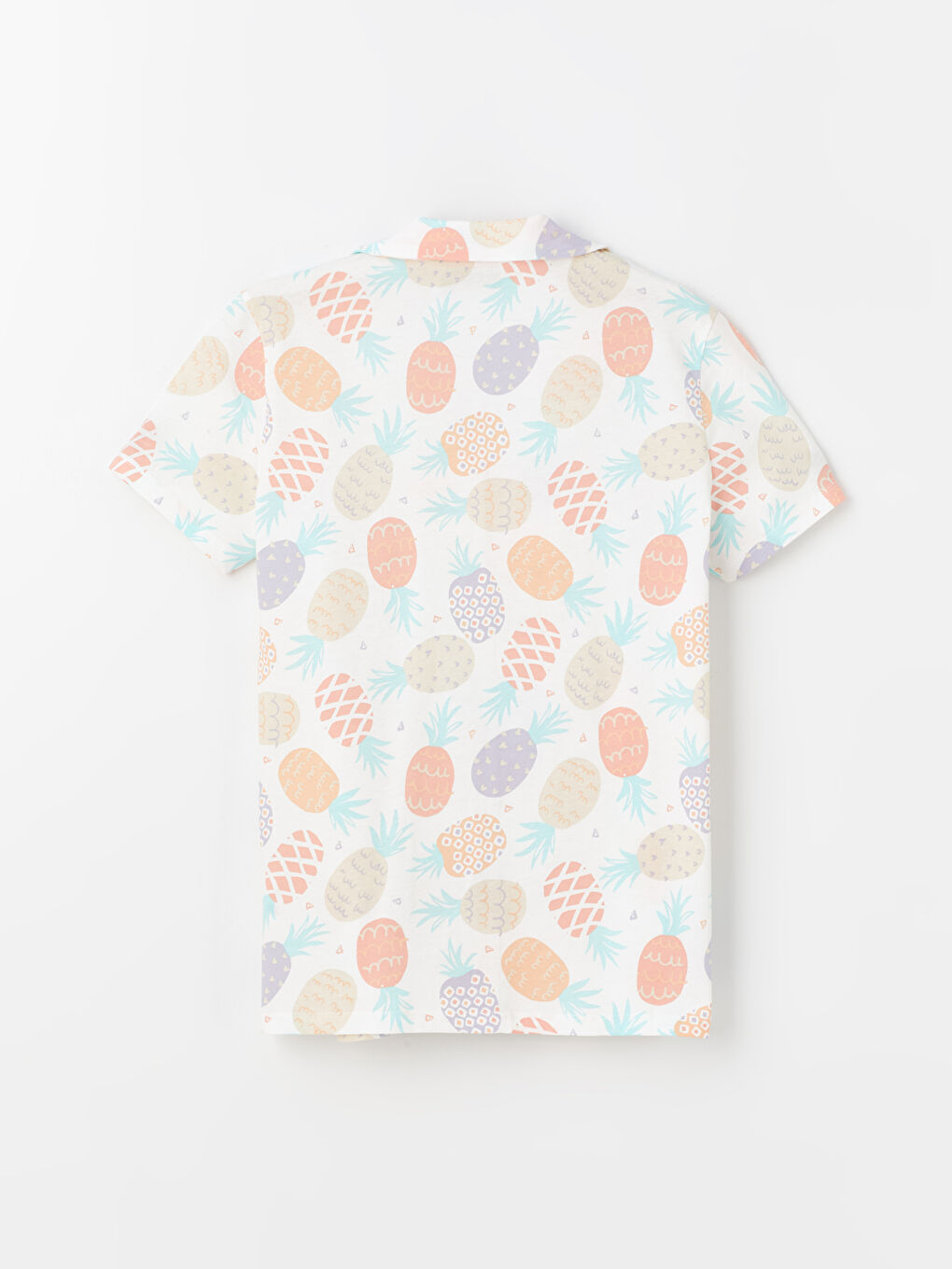 Ekru Gömlek Yaka Desenli Kısa Kollu Kadın Pijama Üstü-1