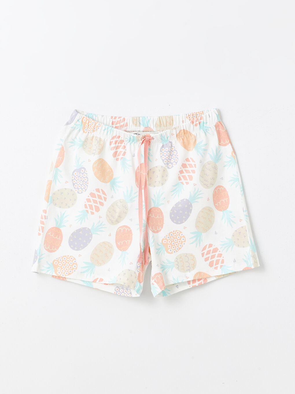 LCW Young Ekru Beli Lastikli Baskılı Kadın Şort Pijama Altı
