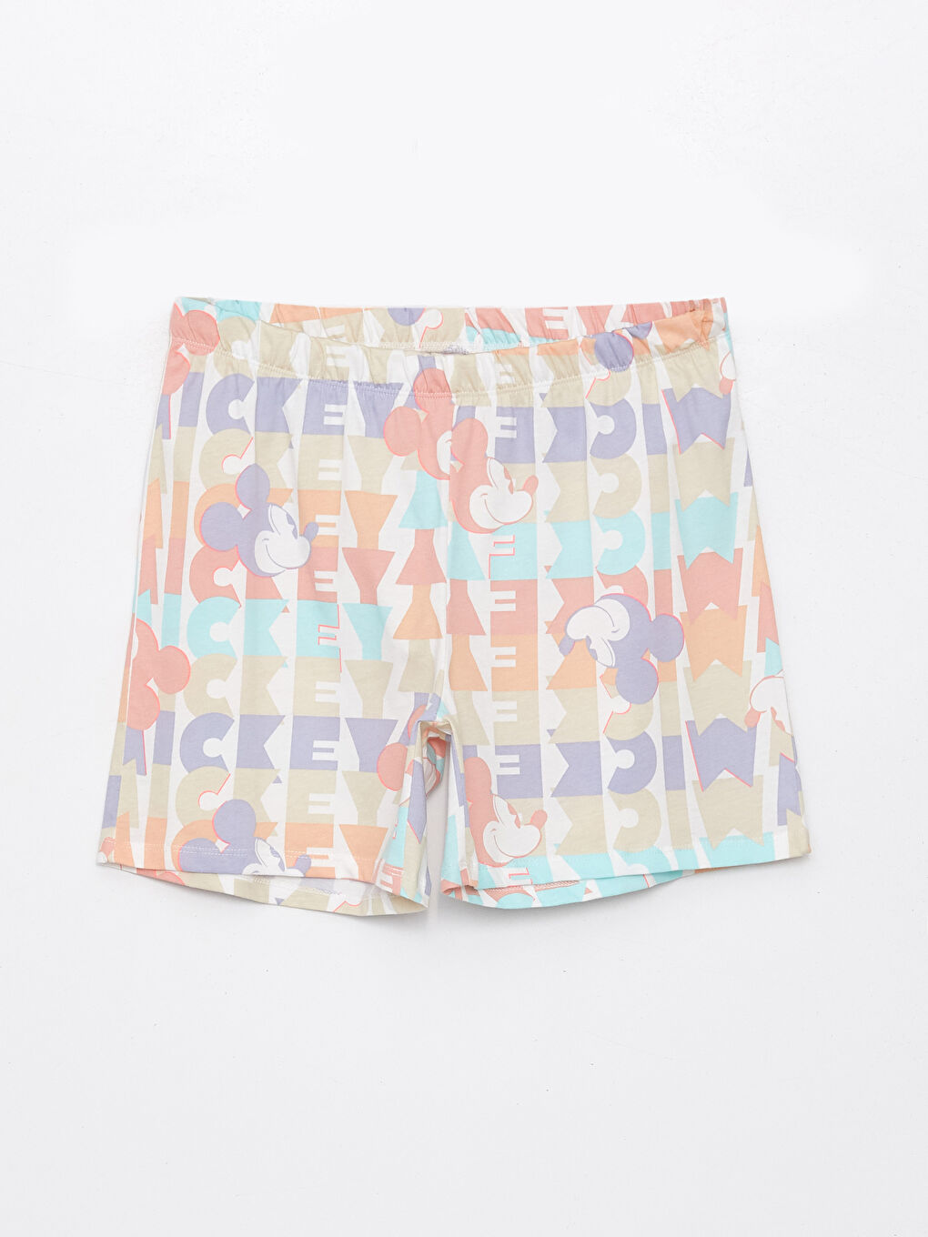 Ekru Mickey Mouse Baskılı Kadın Şort Pijama Altı