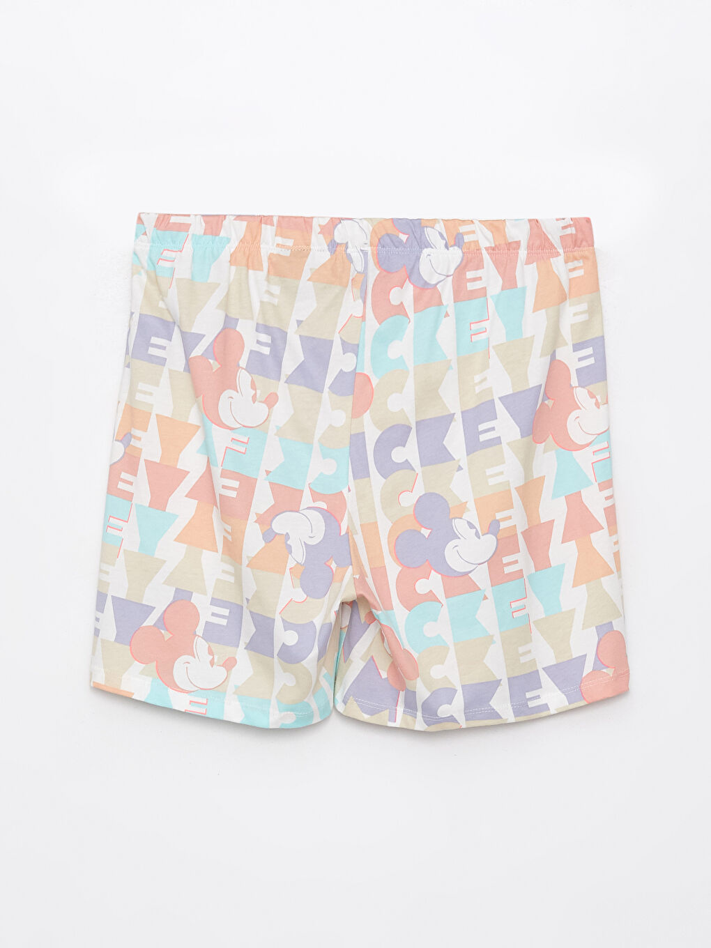 Ekru Mickey Mouse Baskılı Kadın Şort Pijama Altı-1