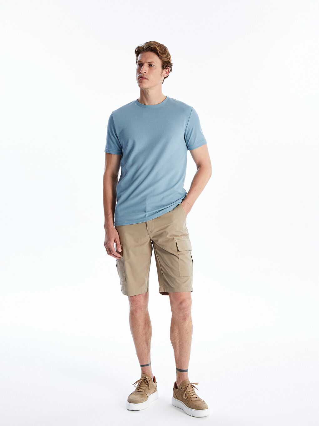 Bej Rahat Kalıp Gabardin Erkek Bermuda Şort