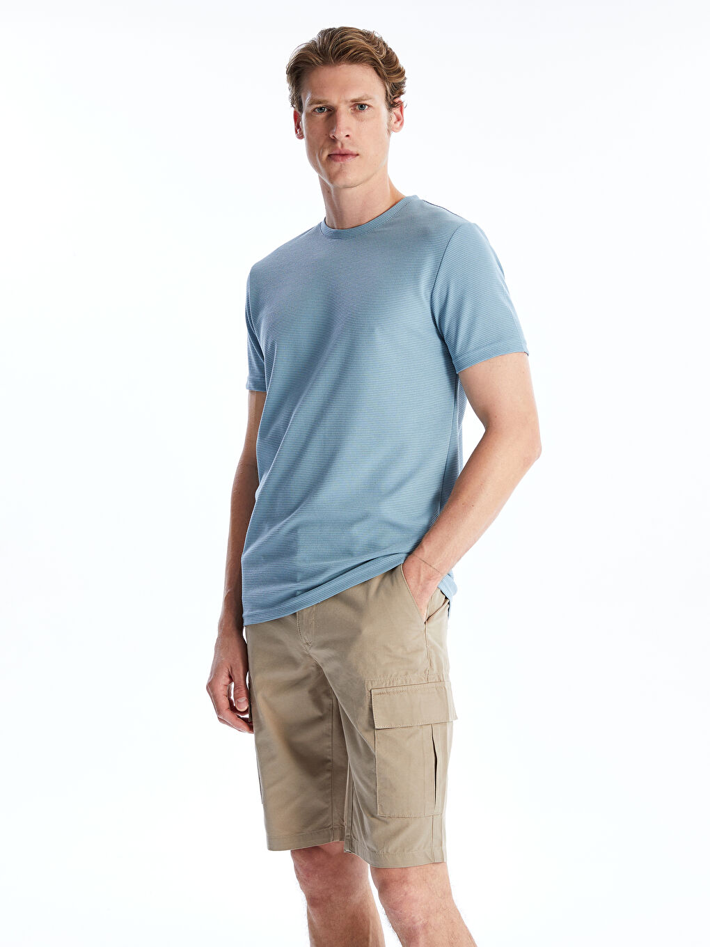 Bej Rahat Kalıp Gabardin Erkek Bermuda Şort-2