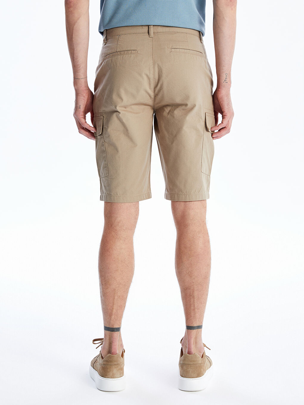 Bej Rahat Kalıp Gabardin Erkek Bermuda Şort-4