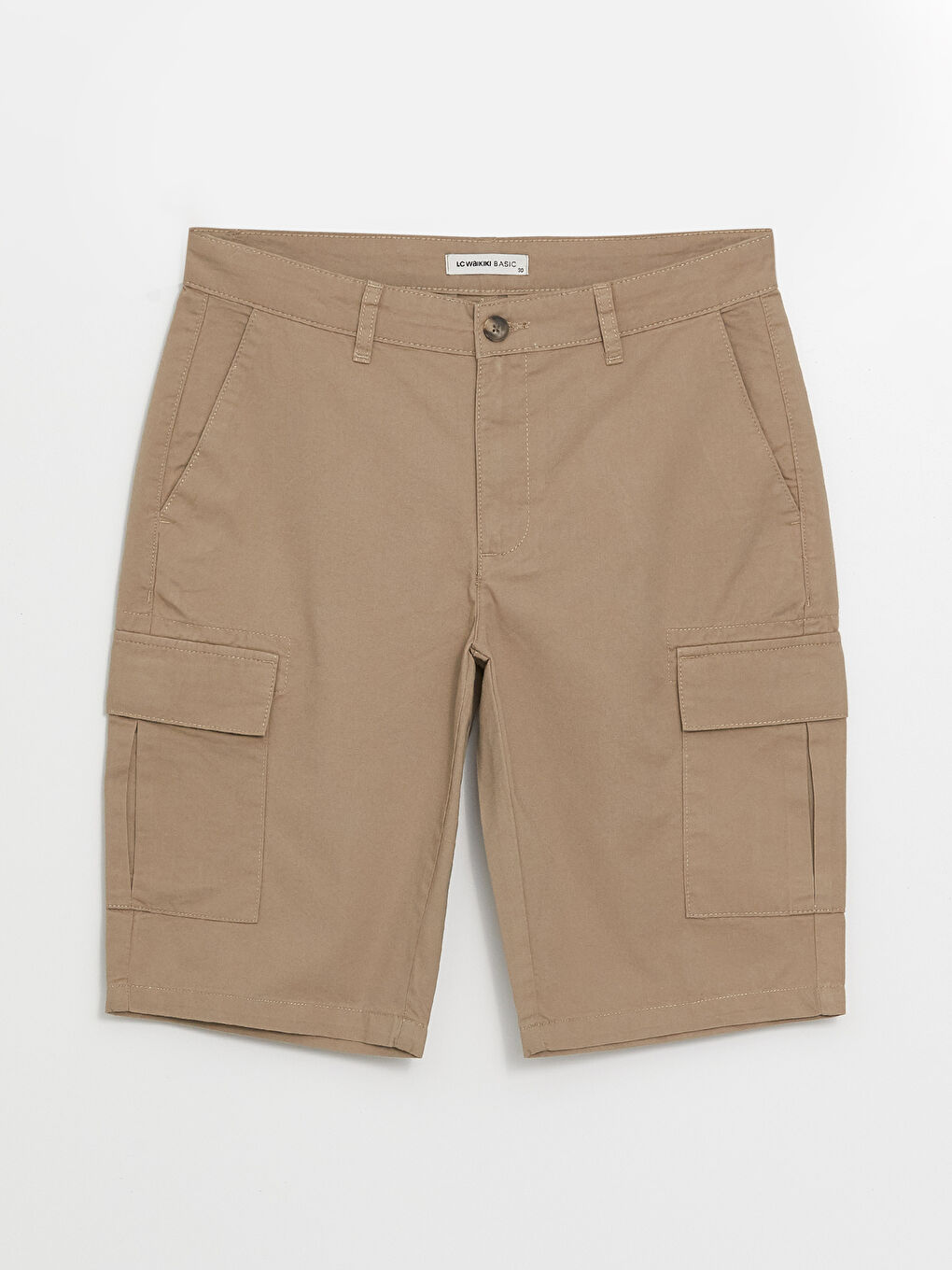 Bej Rahat Kalıp Gabardin Erkek Bermuda Şort-5