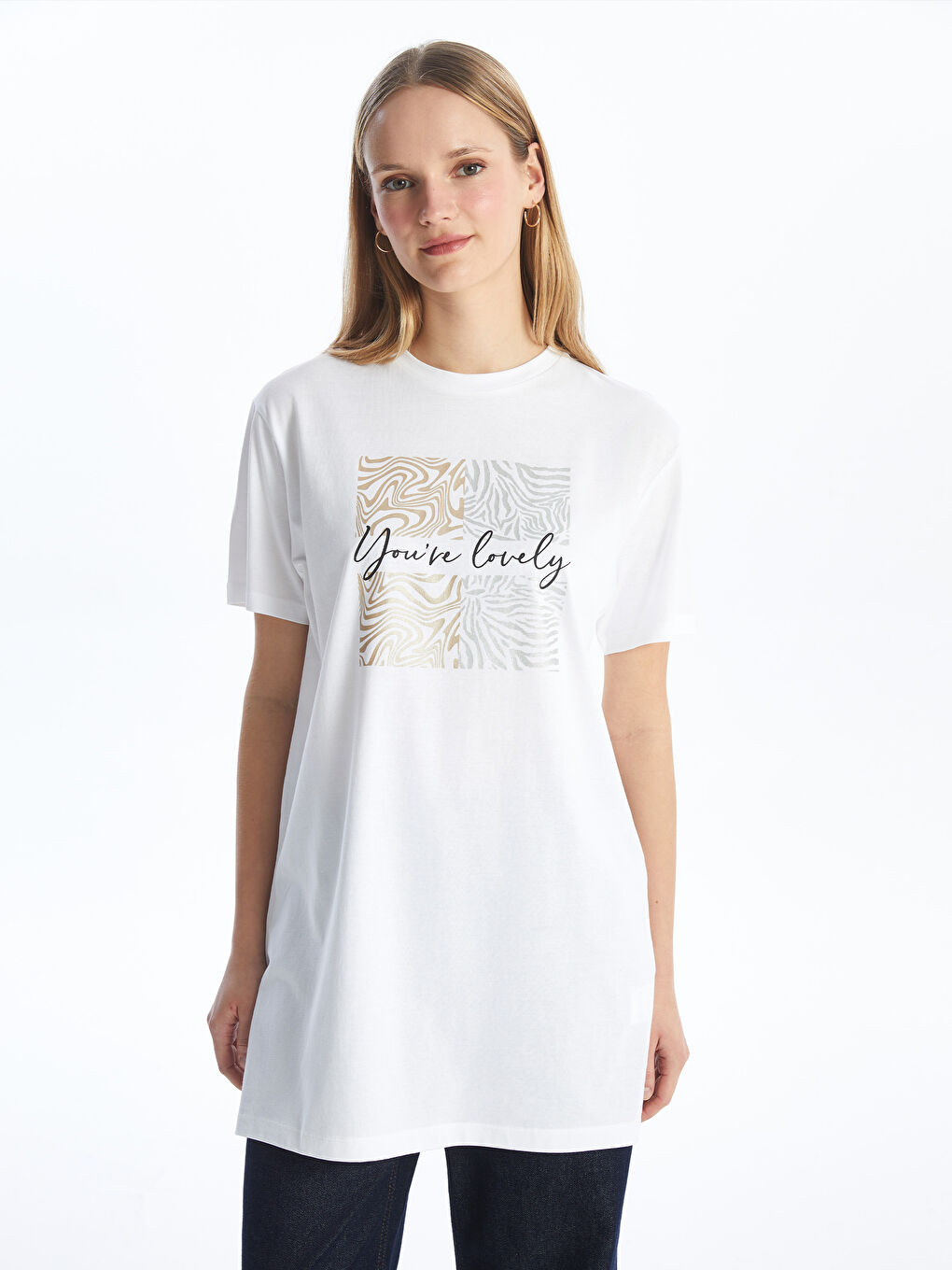 Crew Neck Printed Short Sleeve Women's Tunic-1