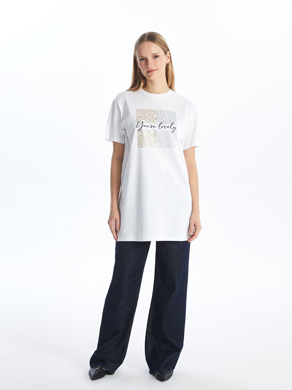 Crew Neck Printed Short Sleeve Women's Tunic-2