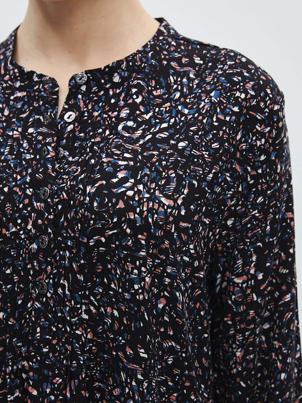 Karışık Bisiklet Yaka Desenli Uzun Kollu Kadın Elbise-3