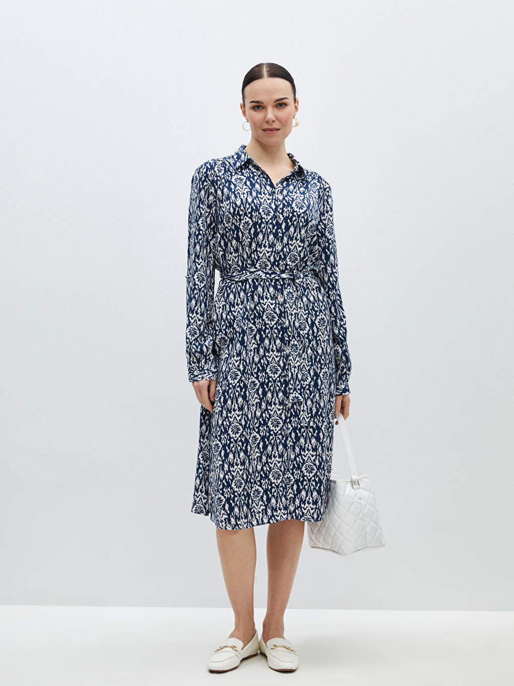 LCW Grace Patterned Long Sleeve Women's Shirt Dress -S4BR92Z8-LS3