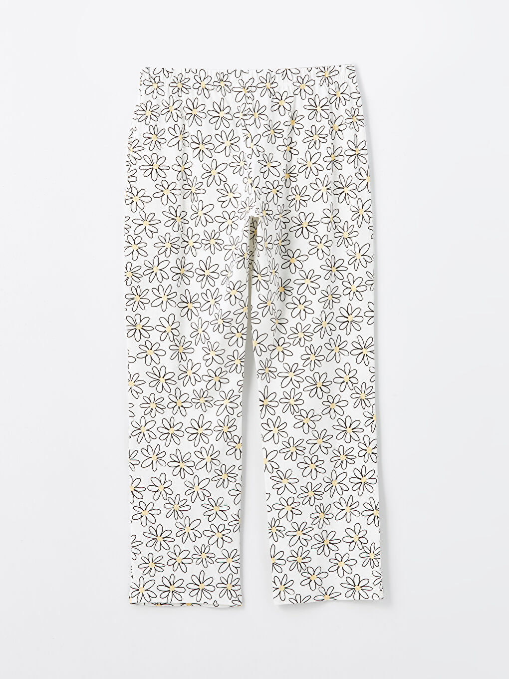 Ekru Beli Lastikli Çiçekli Hamile Pijama Altı-1