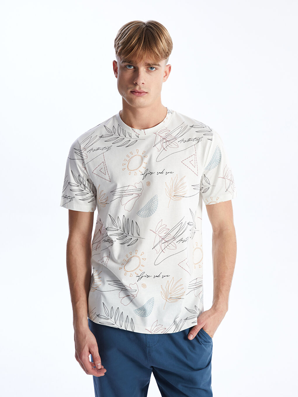 Crew Neck Short Sleeve Printed Combed Cotton Men's T-shirt -S4BS59Z8-EEW