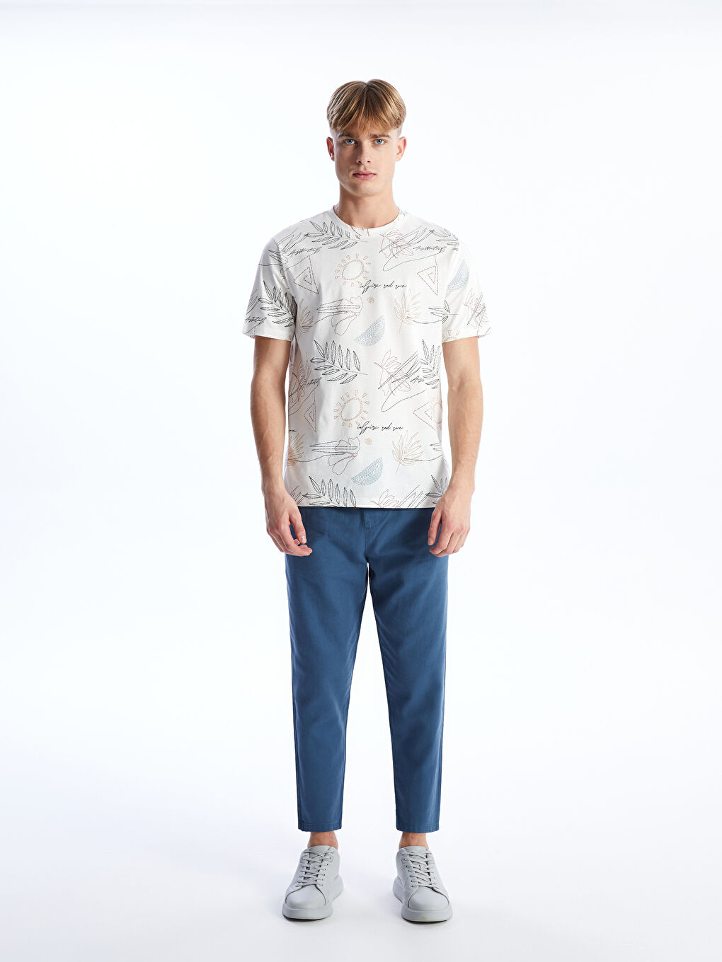 Crew Neck Short Sleeve Printed Combed Cotton Men's T-shirt -S4BS59Z8-EEW