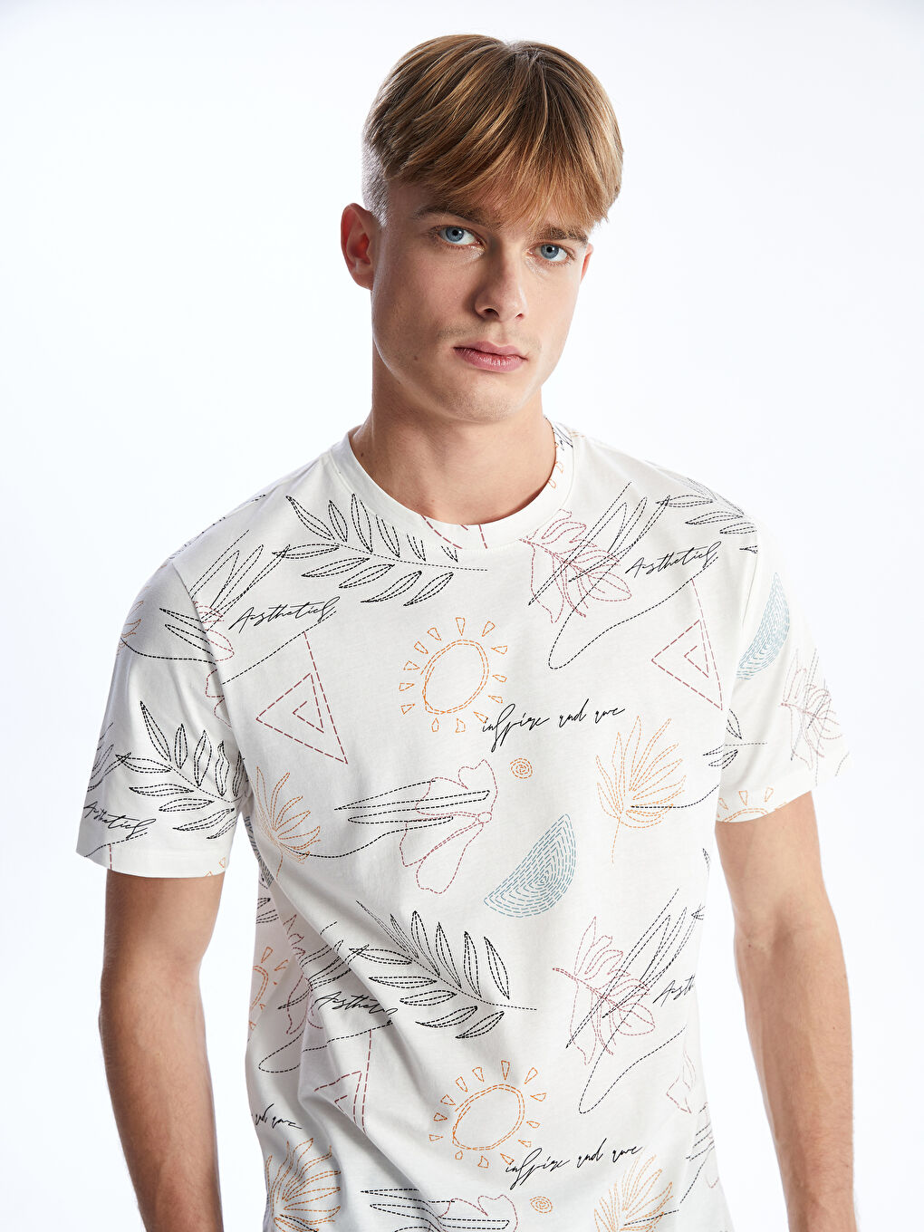 Crew Neck Short Sleeve Printed Combed Cotton Men's T-shirt -S4BS59Z8-EEW