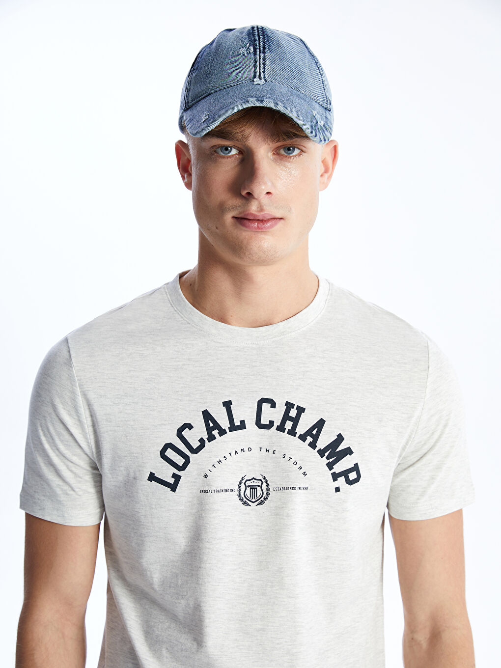 Beyaz Bisiklet Yaka Kısa Kollu Baskılı Penye Erkek Tişört-2