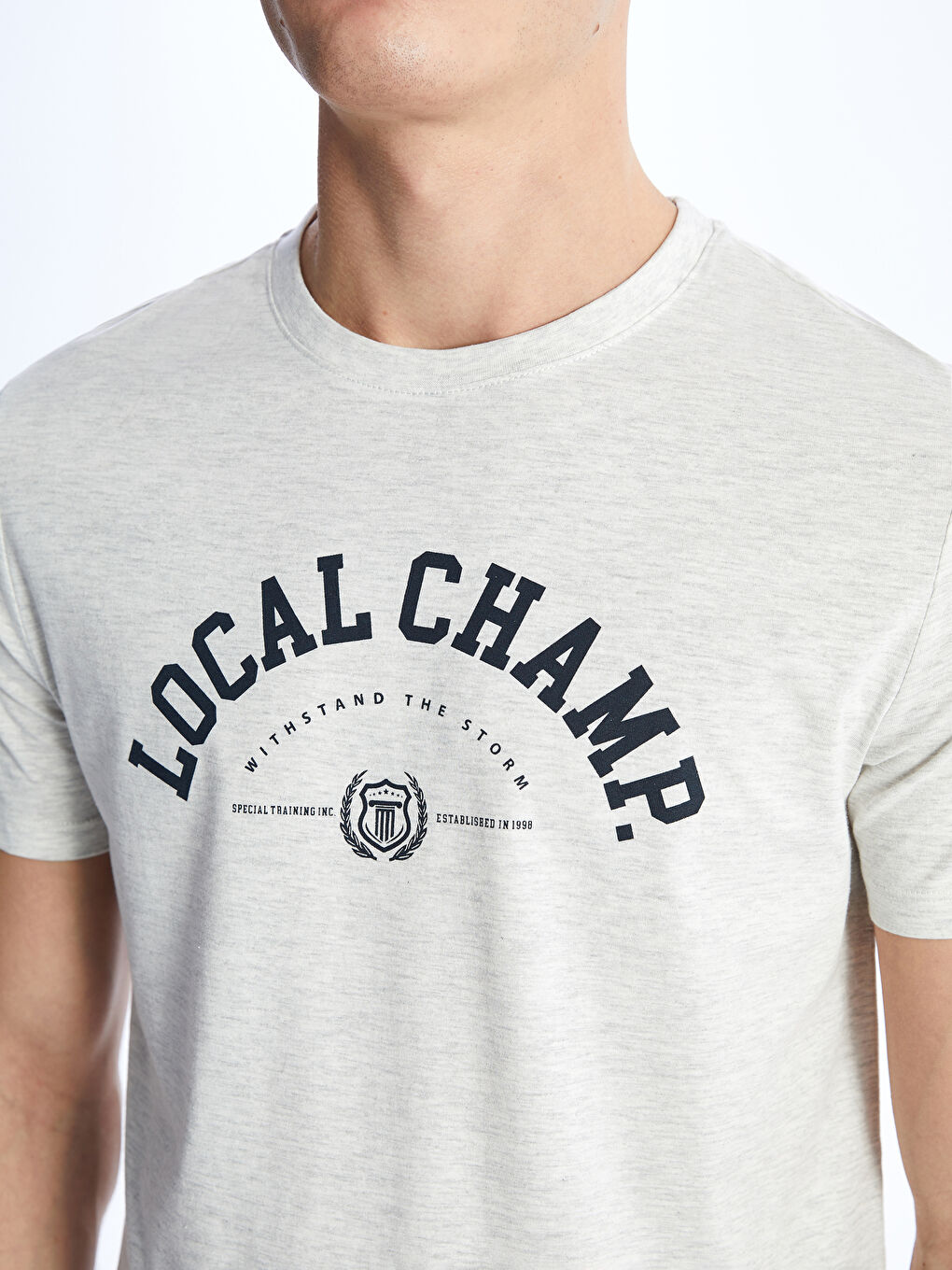 Beyaz Bisiklet Yaka Kısa Kollu Baskılı Penye Erkek Tişört-3