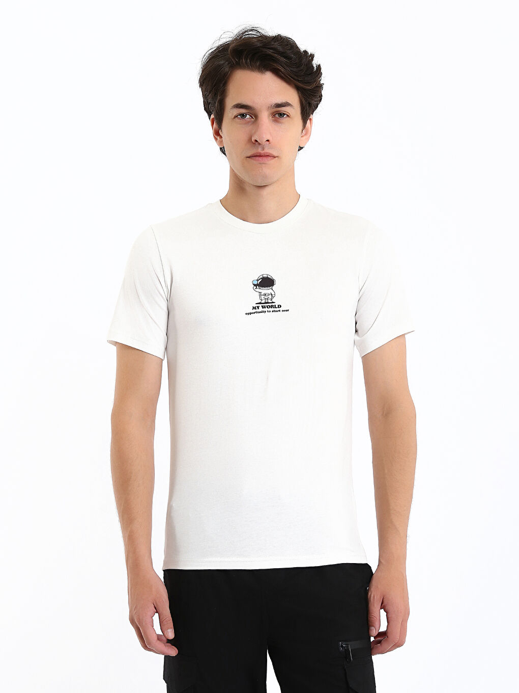 تي شيرت رجال كم قصير كول مدور مطبوع قطن ممشط-1