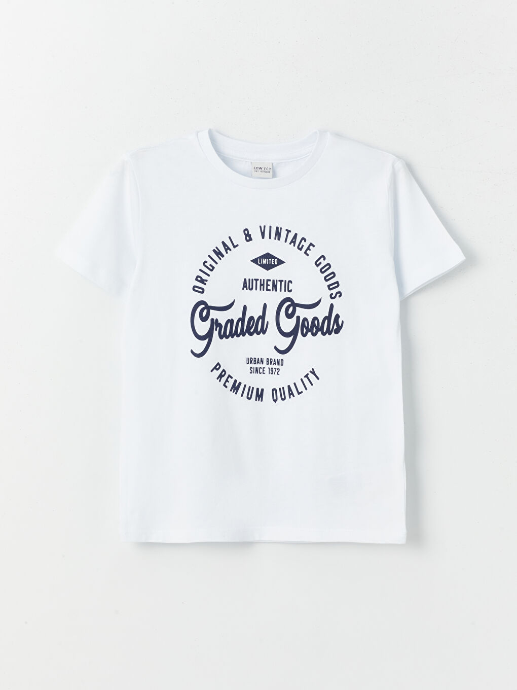 Beyaz Bisiklet Yaka Baskılı Kısa Kollu Erkek Çocuk Tişört