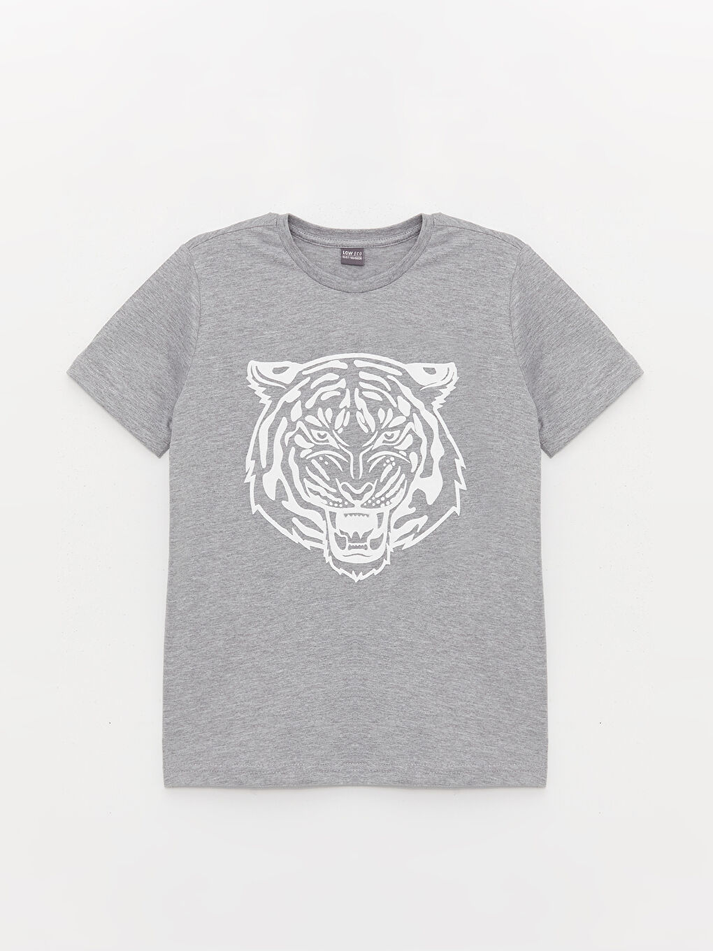 Gri Bisiklet Yaka Baskılı Kısa Kollu Erkek Çocuk Tişört