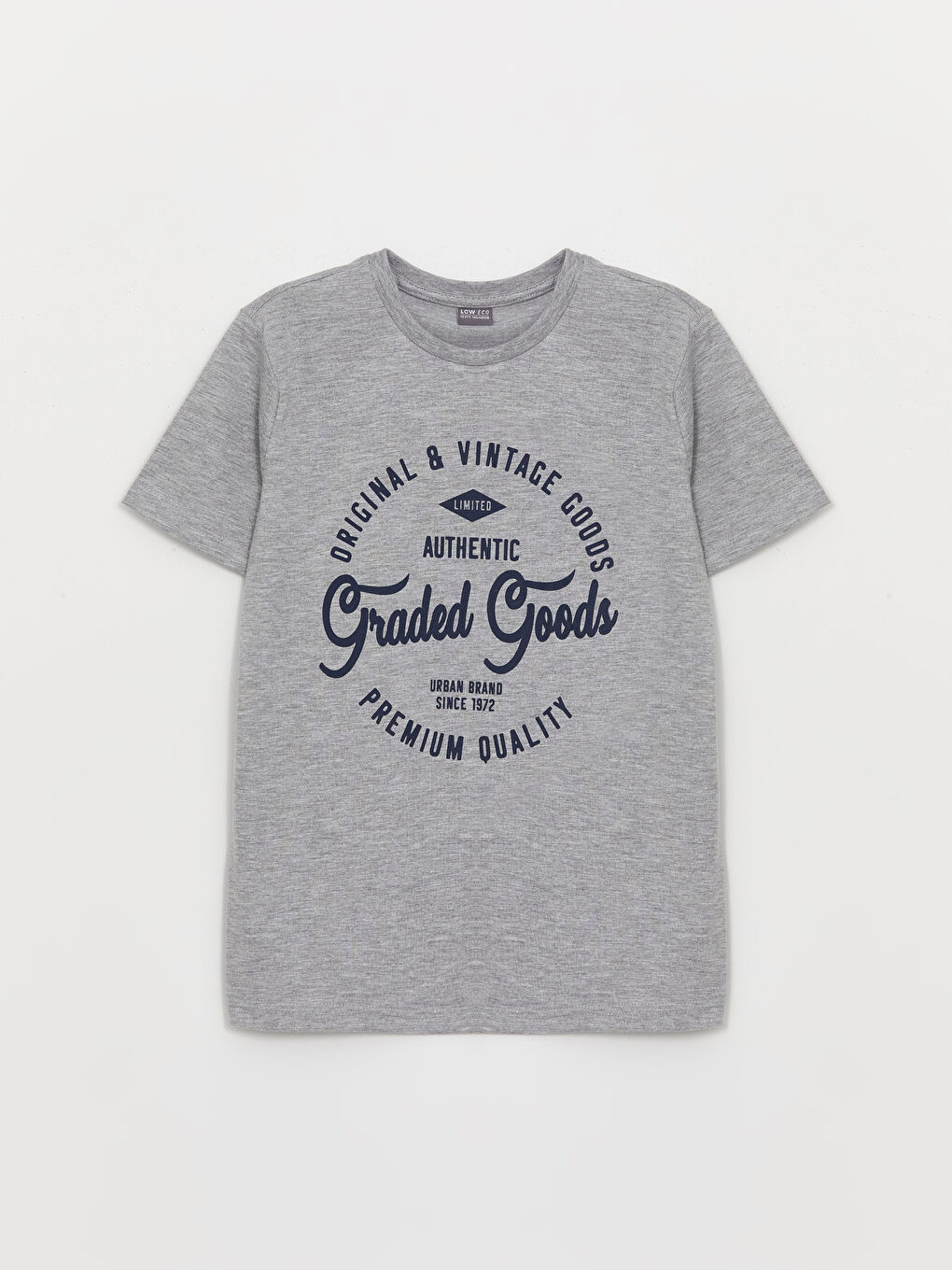 Gri Bisiklet Yaka Baskılı Kısa Kollu Erkek Çocuk Tişört