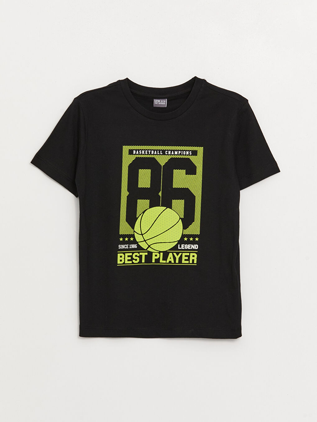 Siyah Bisiklet Yaka Baskılı Kısa Kollu Erkek Çocuk Tişört