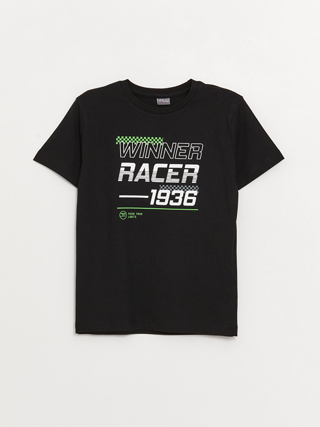 Siyah Bisiklet Yaka Baskılı Kısa Kollu Erkek Çocuk Tişört