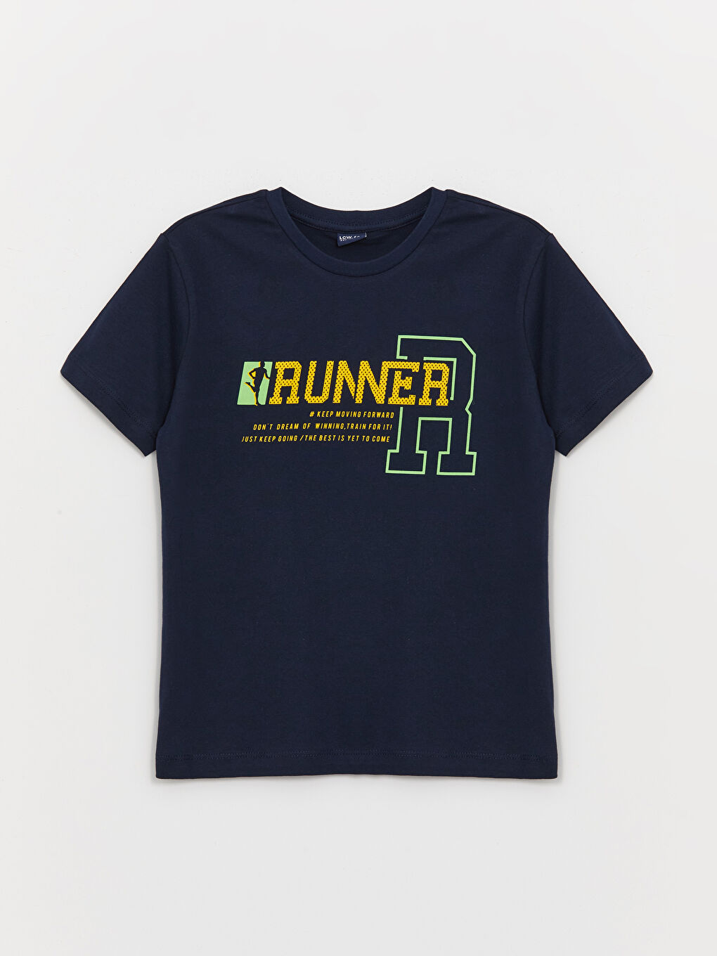 Lacivert Bisiklet Yaka Baskılı Kısa Kollu Erkek Çocuk Tişört