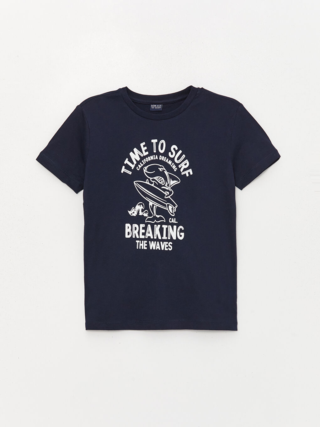 Lacivert Bisiklet Yaka Baskılı Kısa Kollu Erkek Çocuk Tişört