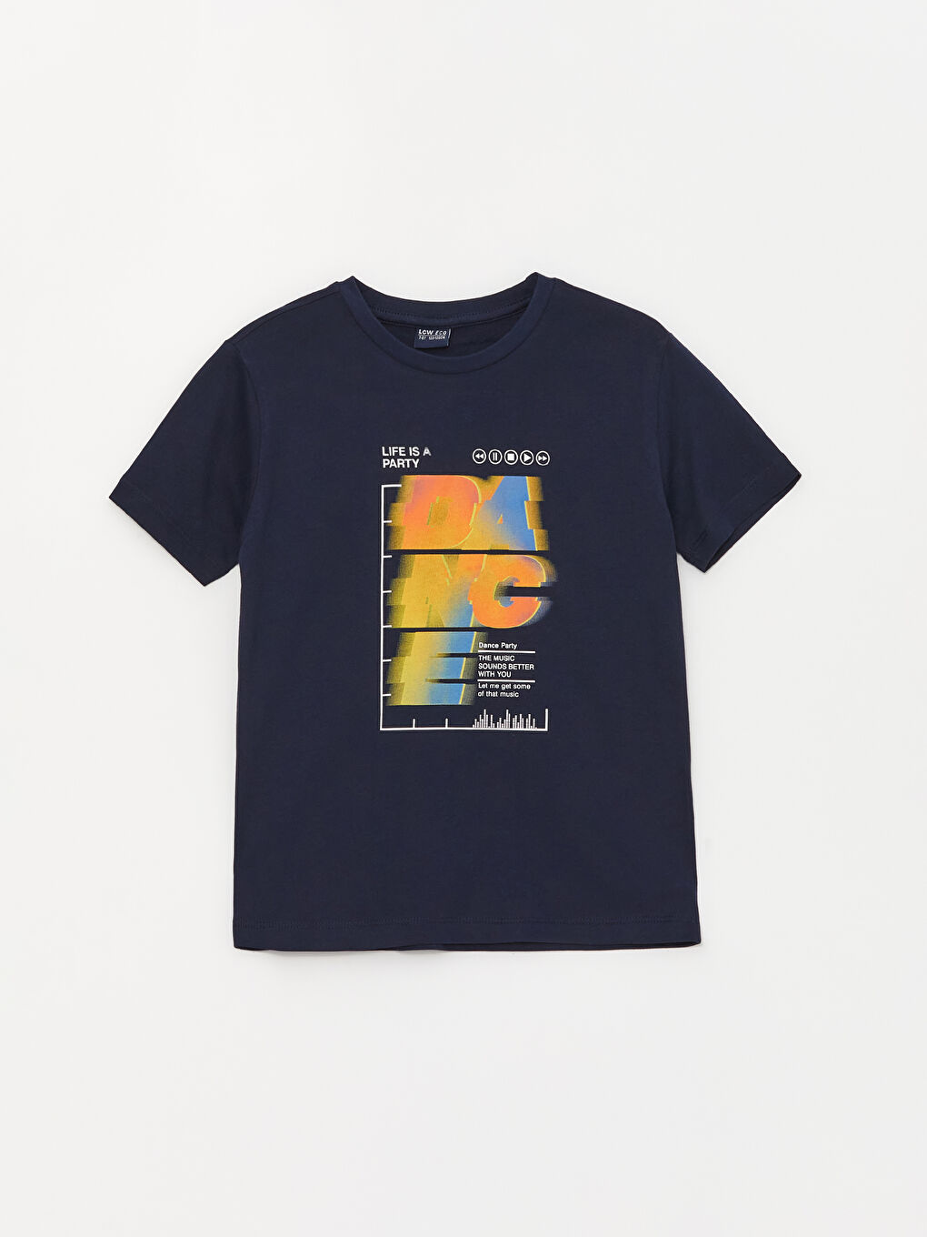 Lacivert Bisiklet Yaka Baskılı Kısa Kollu Erkek Çocuk Tişört