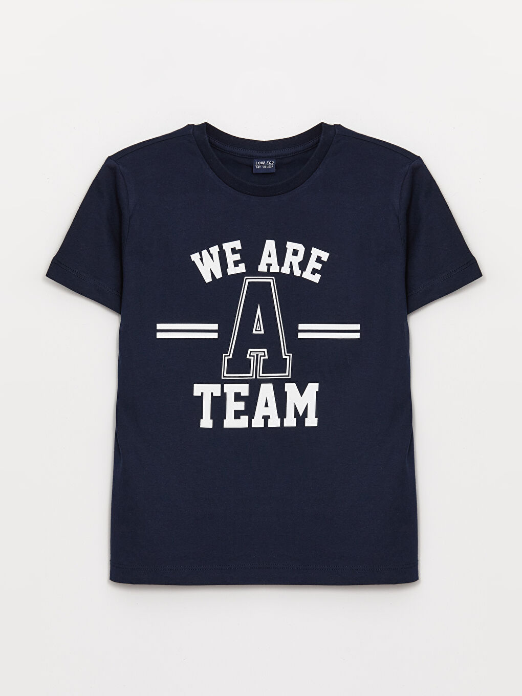 Lacivert Bisiklet Yaka Baskılı Kısa Kollu Erkek Çocuk Tişört