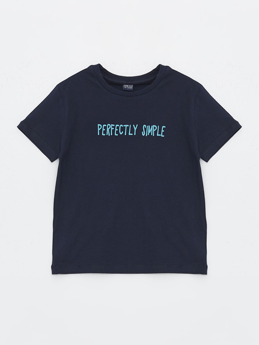 Lacivert Bisiklet Yaka Baskılı Kısa Kollu Erkek Çocuk Tişört