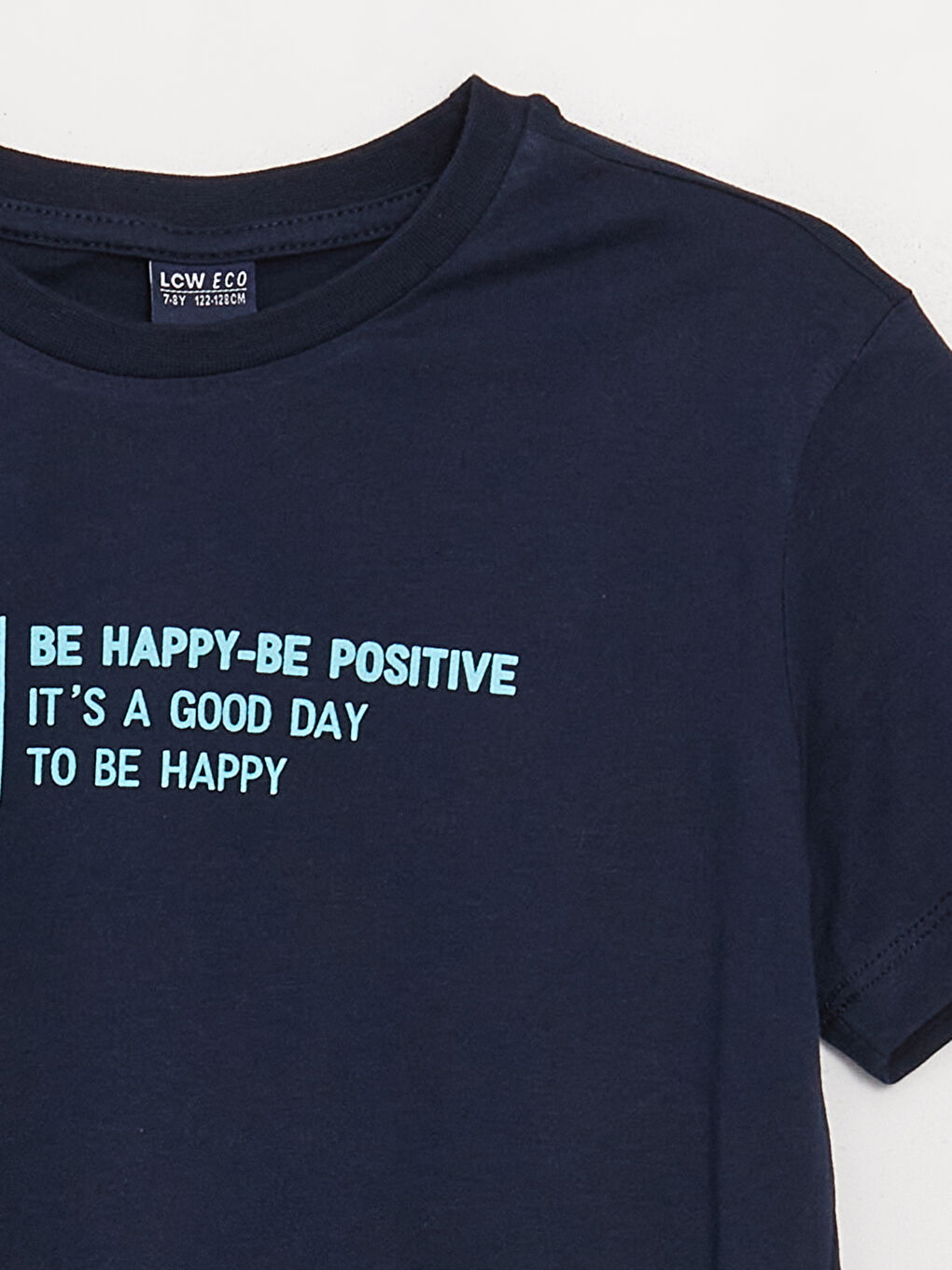 Lacivert Bisiklet Yaka Baskılı Kısa Kollu Erkek Çocuk Tişört-1