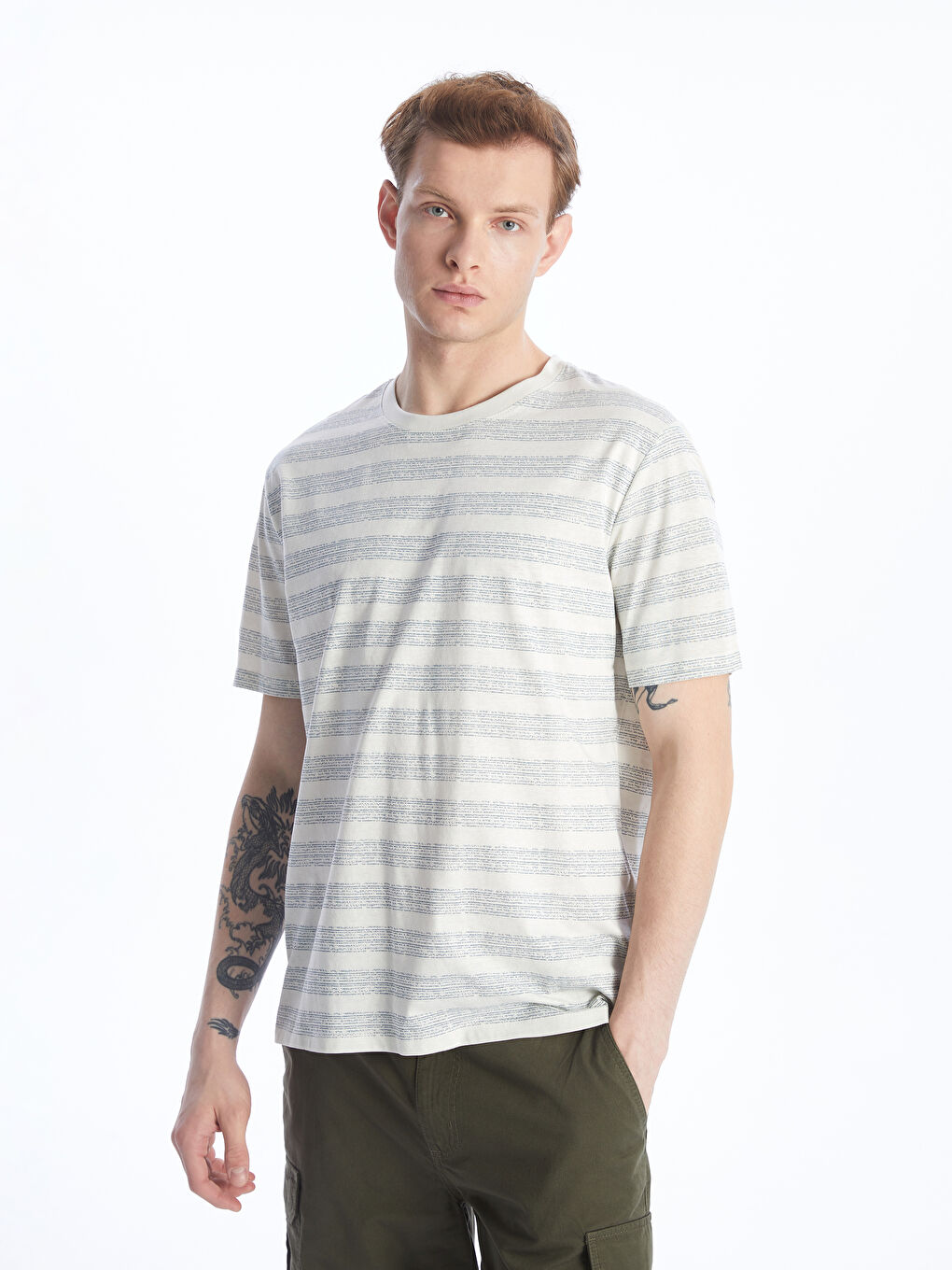 Mavi Bisiklet Yaka Kısa Kollu Çizgili Erkek Tişört