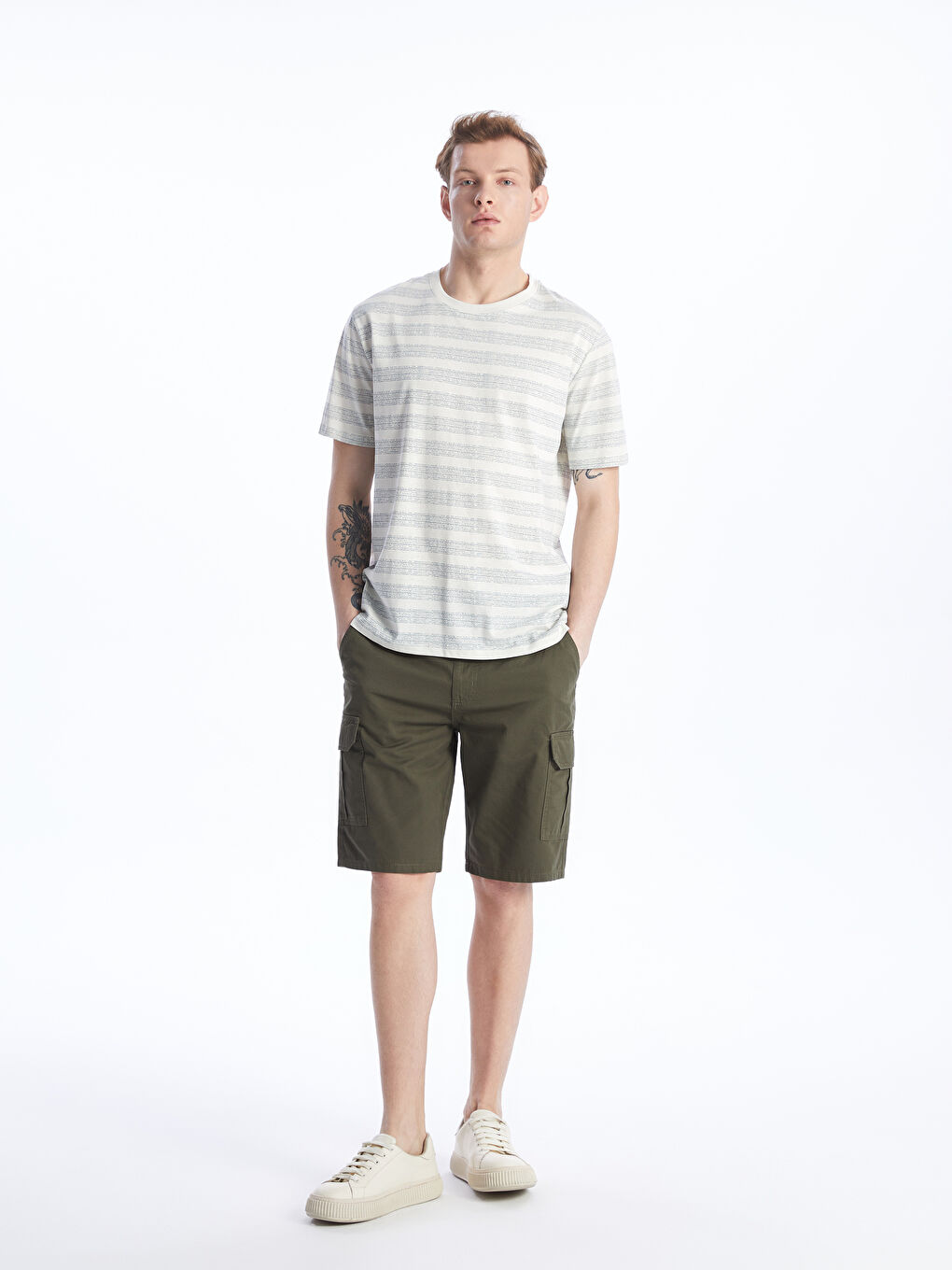 Mavi Bisiklet Yaka Kısa Kollu Çizgili Erkek Tişört-2