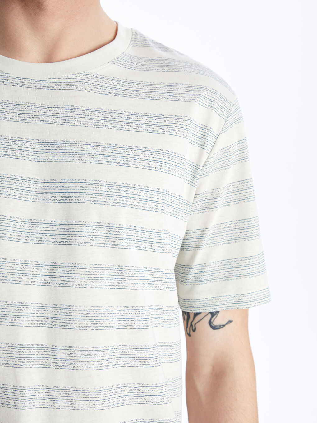 Mavi Bisiklet Yaka Kısa Kollu Çizgili Erkek Tişört-3