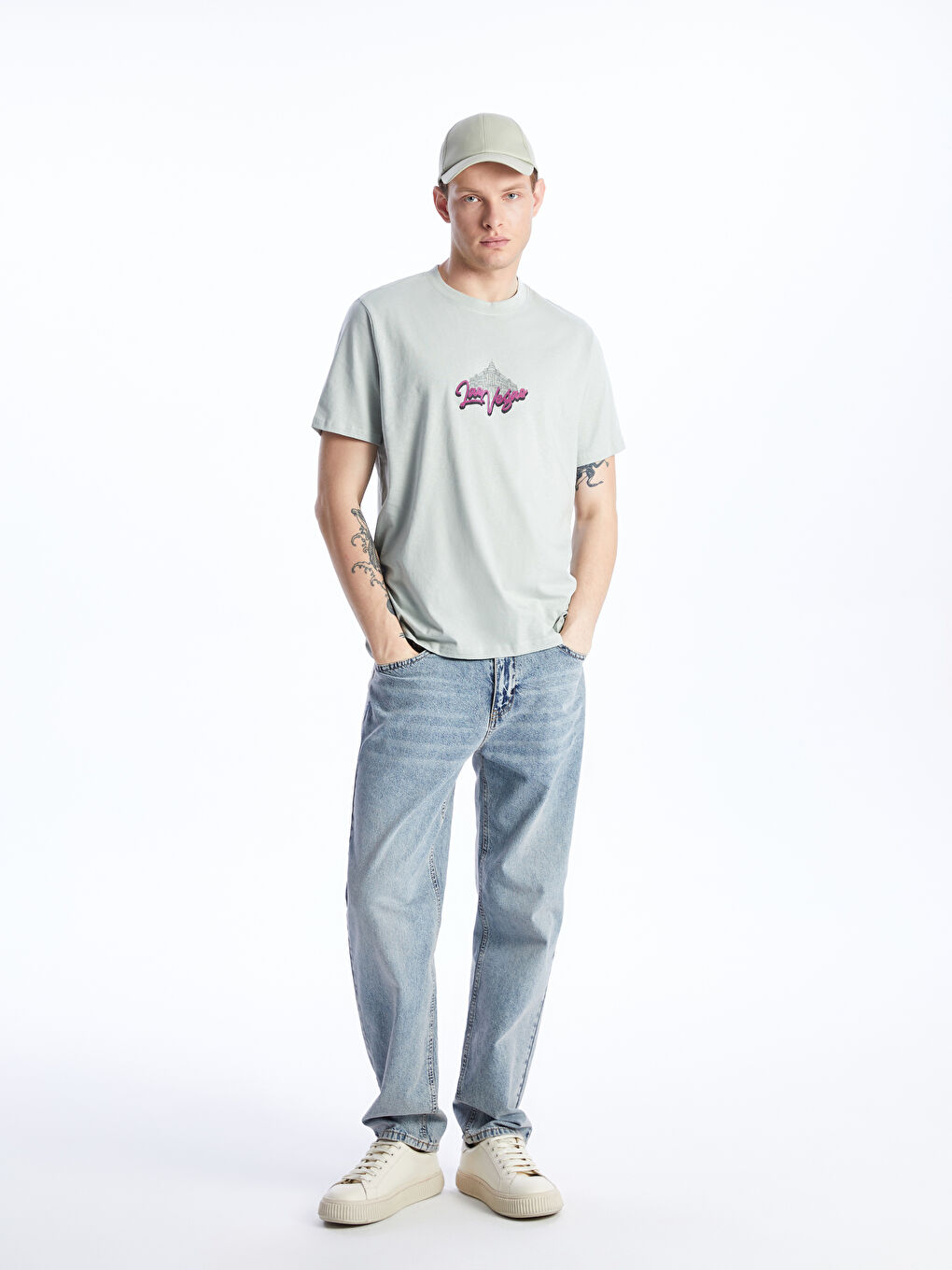 მრგვალი საყელო მოკლე სახელო ნაბეჭდი კომბინირებული ბამბის მამაკაცის მაისური-2