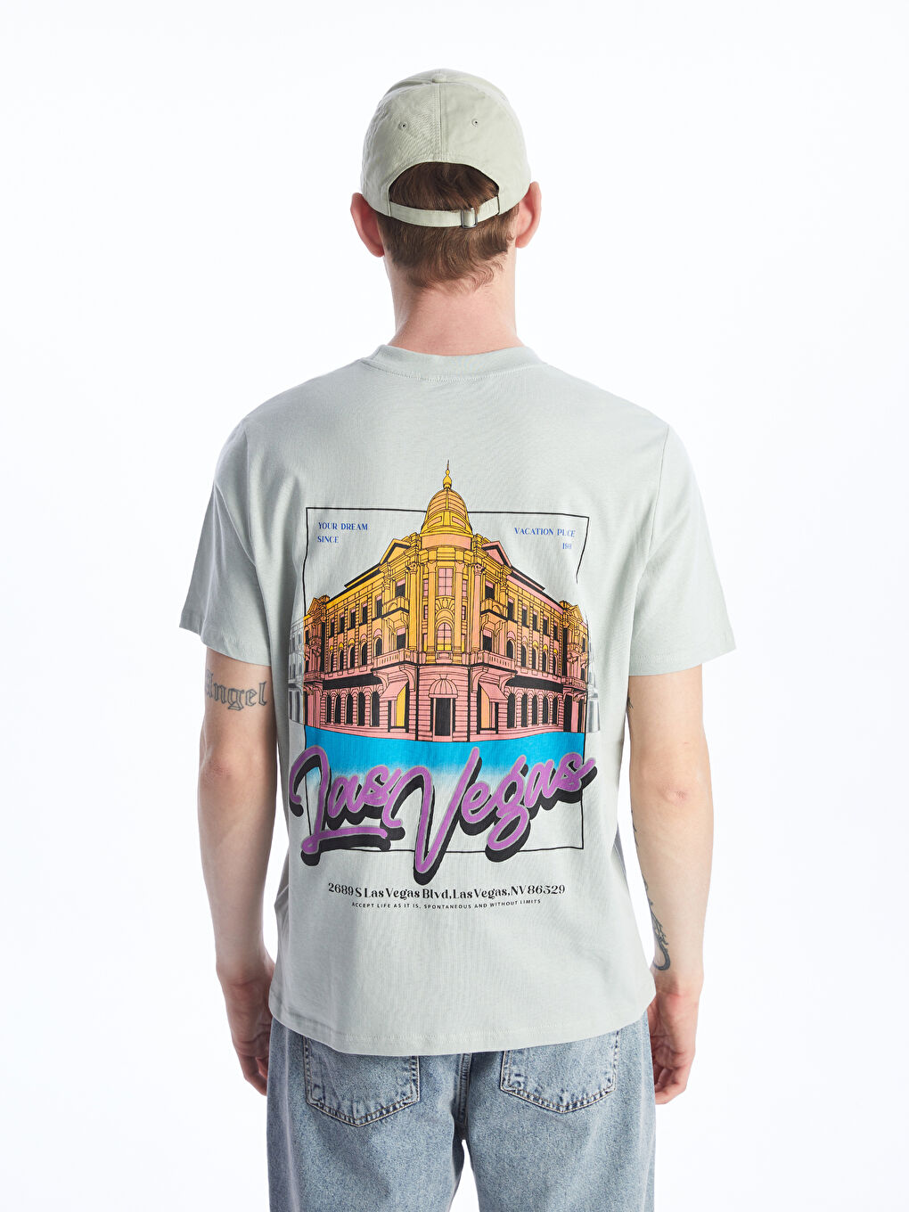 მრგვალი საყელო მოკლე სახელო ნაბეჭდი კომბინირებული ბამბის მამაკაცის მაისური-4