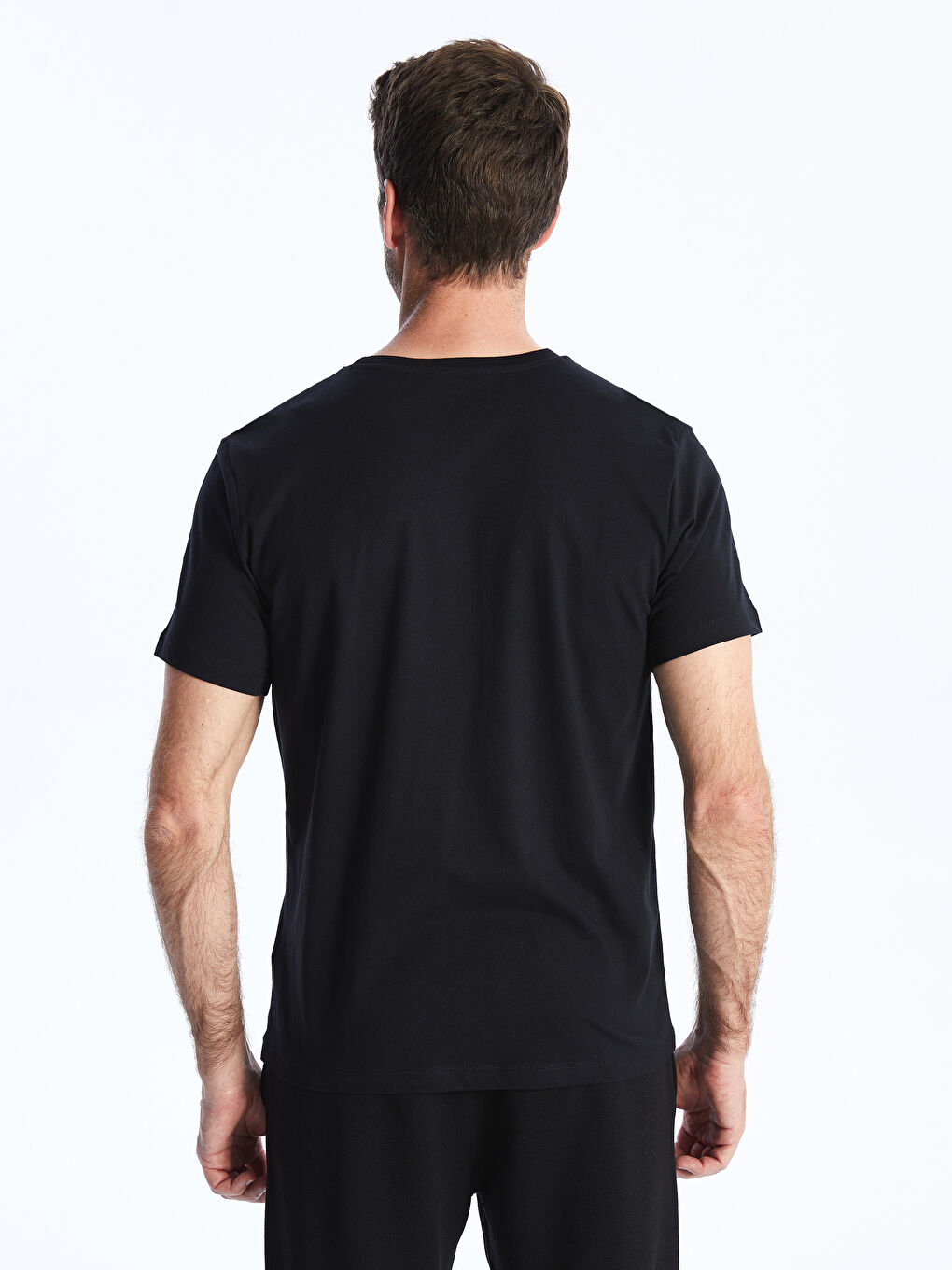 Siyah Bisiklet Yaka Kısa Kollu Baskılı Penye Erkek Tişört-4