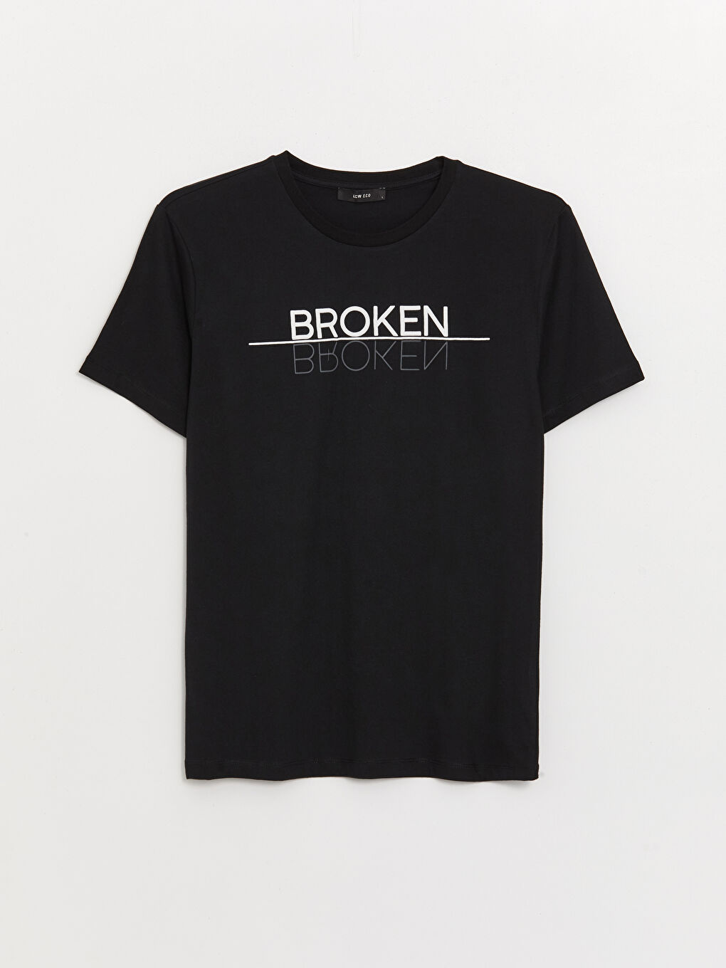 Siyah Bisiklet Yaka Kısa Kollu Baskılı Penye Erkek Tişört-5