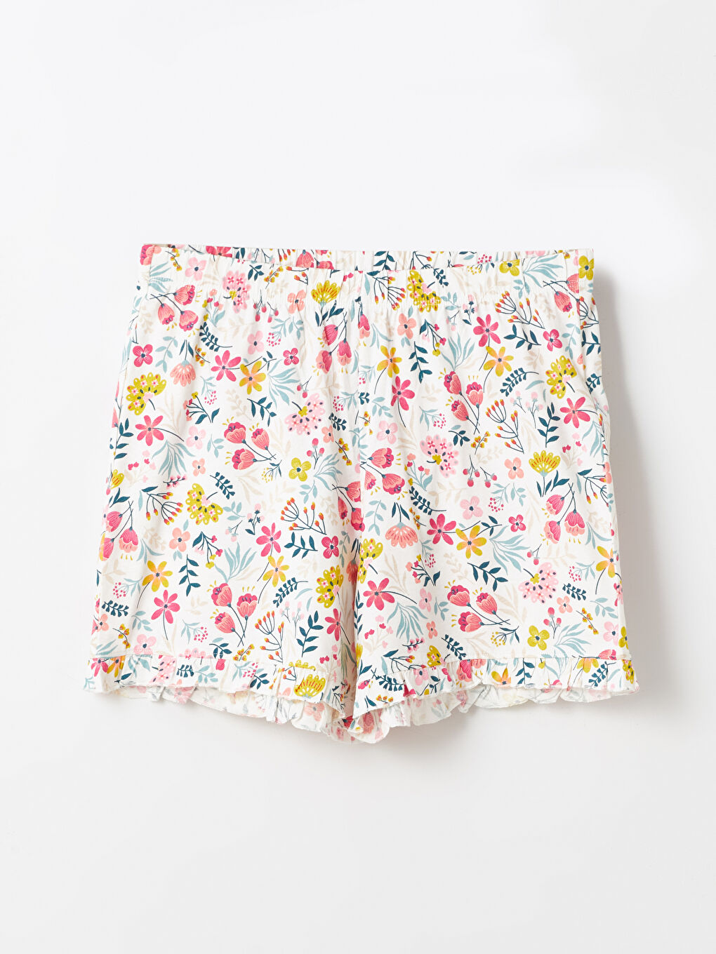 LCW DREAM Ekru Beli Lastikli Çiçekli Kadın Şort Pijama Altı
