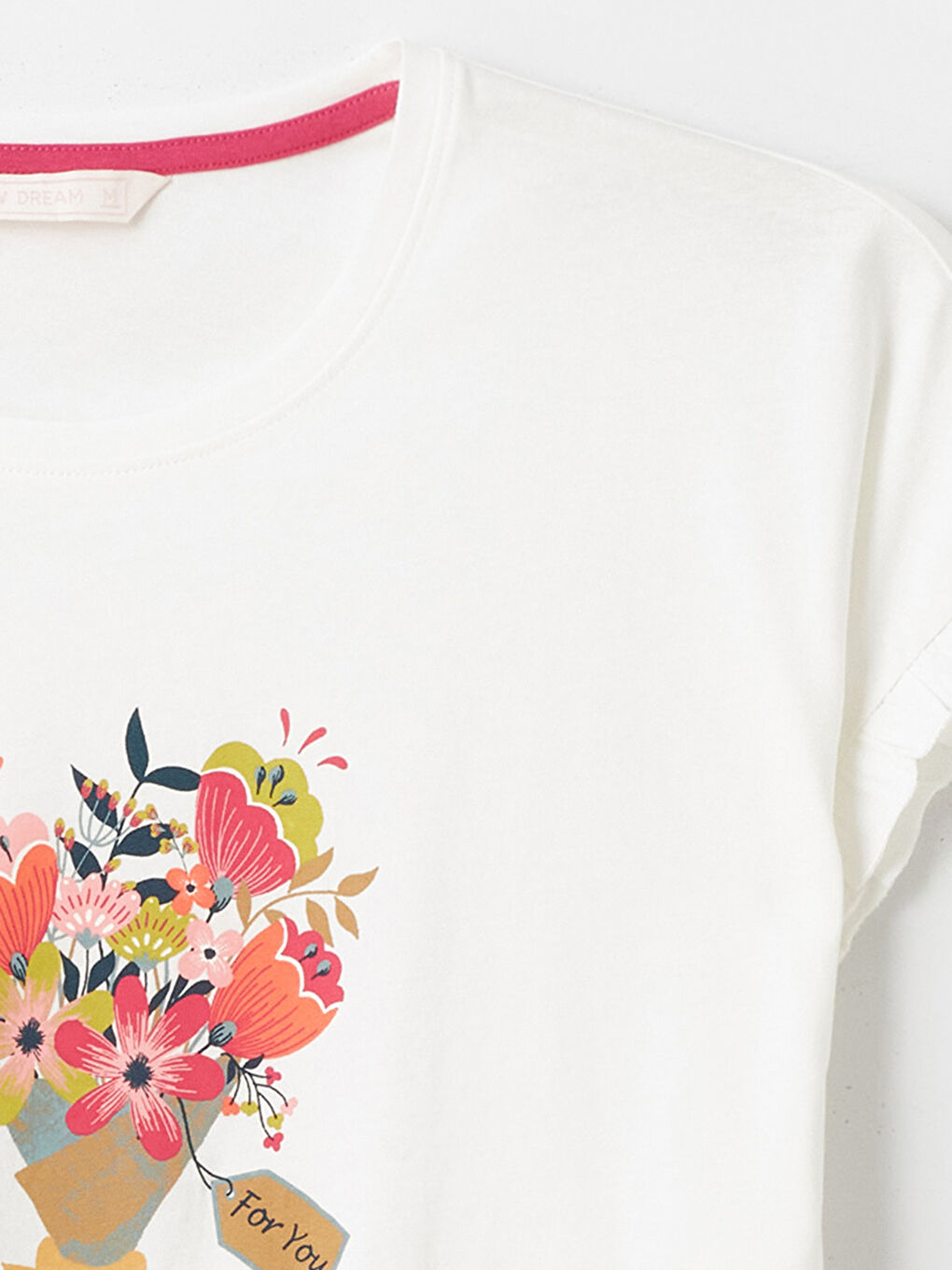 Ekru Bisiklet Yaka Baskılı Kadın Pijama Üstü-2