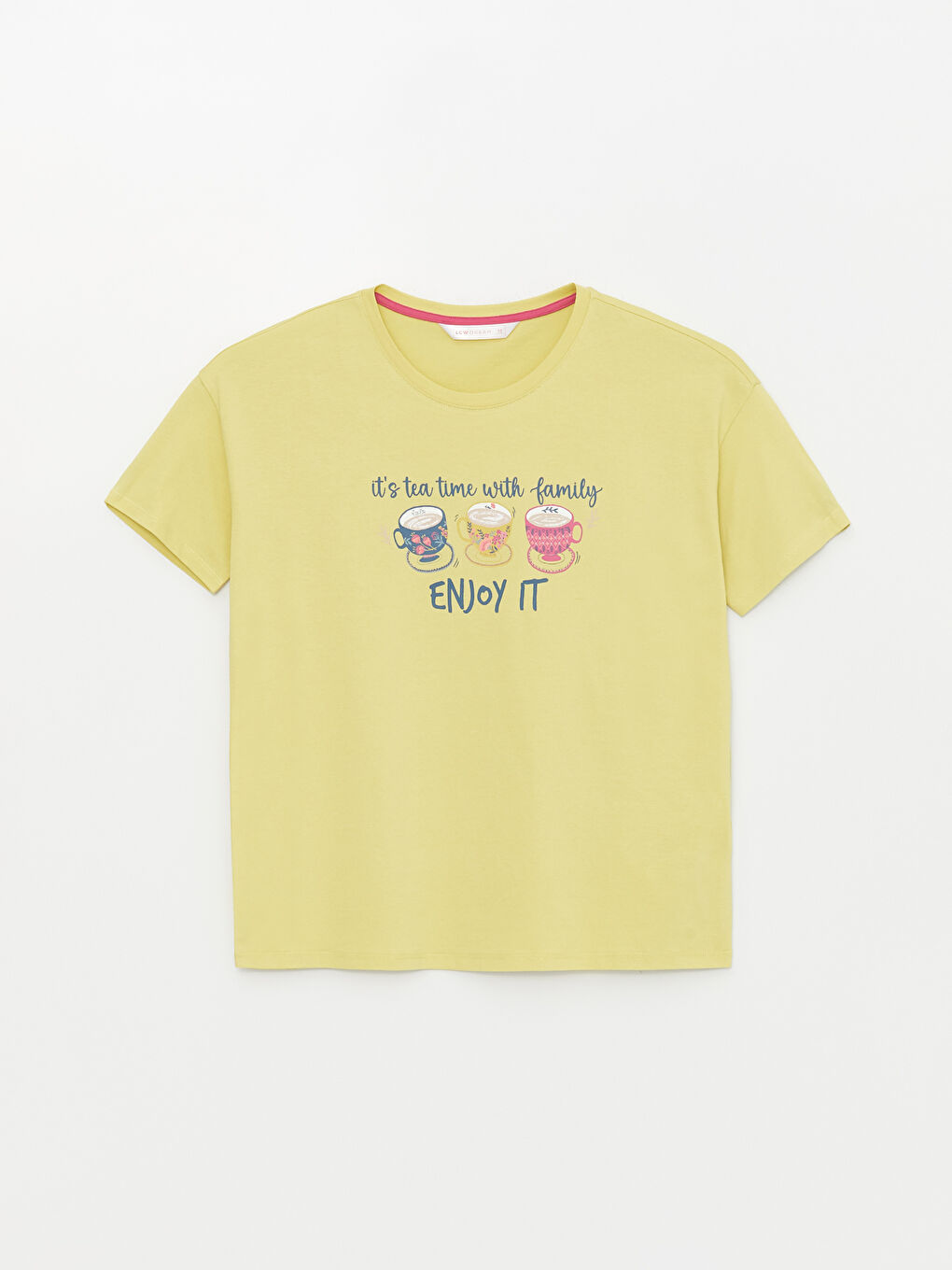 Yeşil Bisiklet Yaka Baskılı Kısa Kollu Kadın Pijama Üst