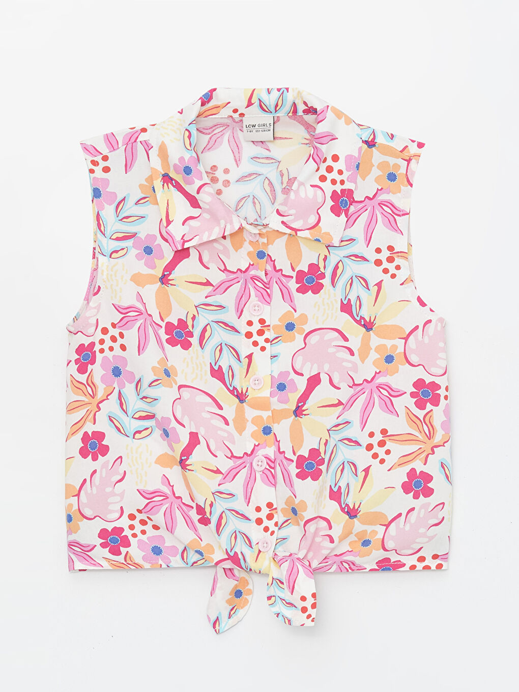 LCW Kids Pembe Desenli Kız Çocuk Crop Gömlek